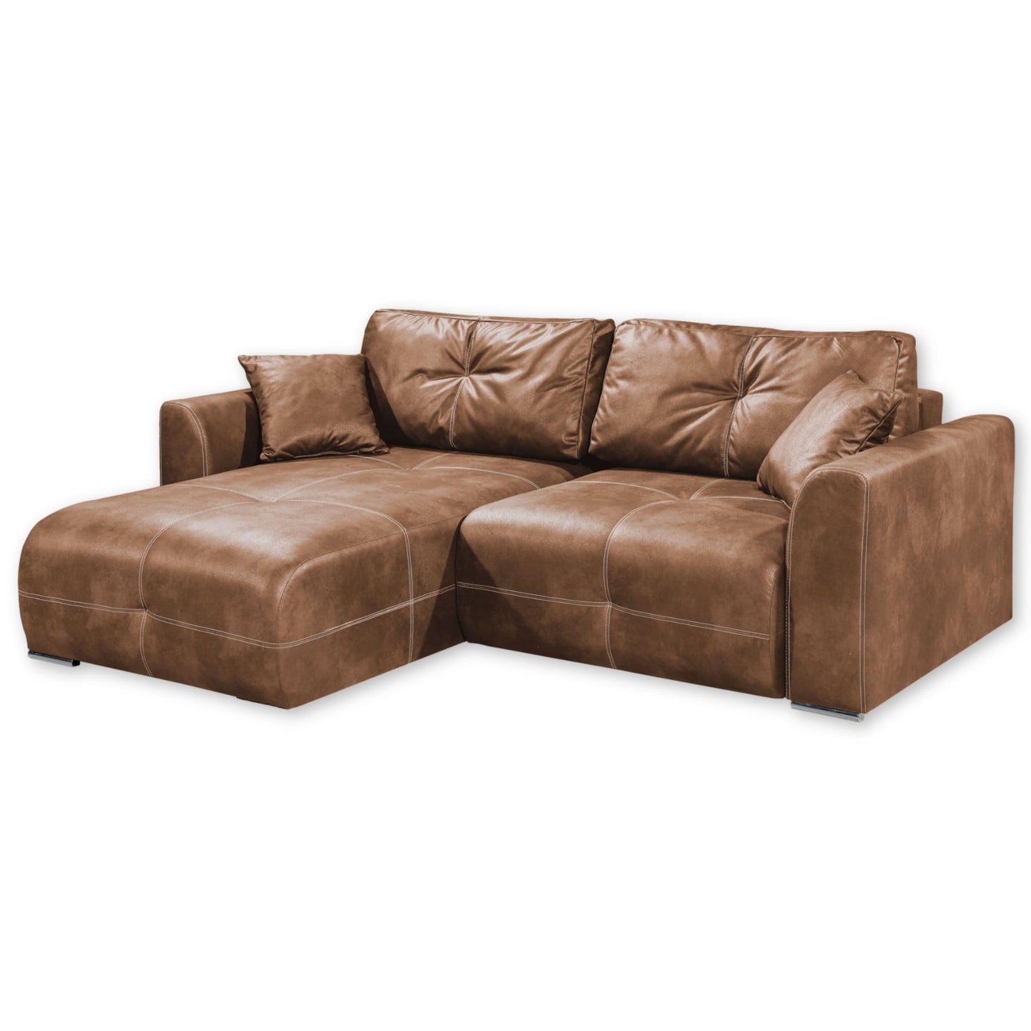 Dolan Comfortable Sofa Bed in Leather Look with Bed Box, Light Brown, Extendable Sofa with Sleep Function, 245 x 85 x 115 cm (W x H x D)