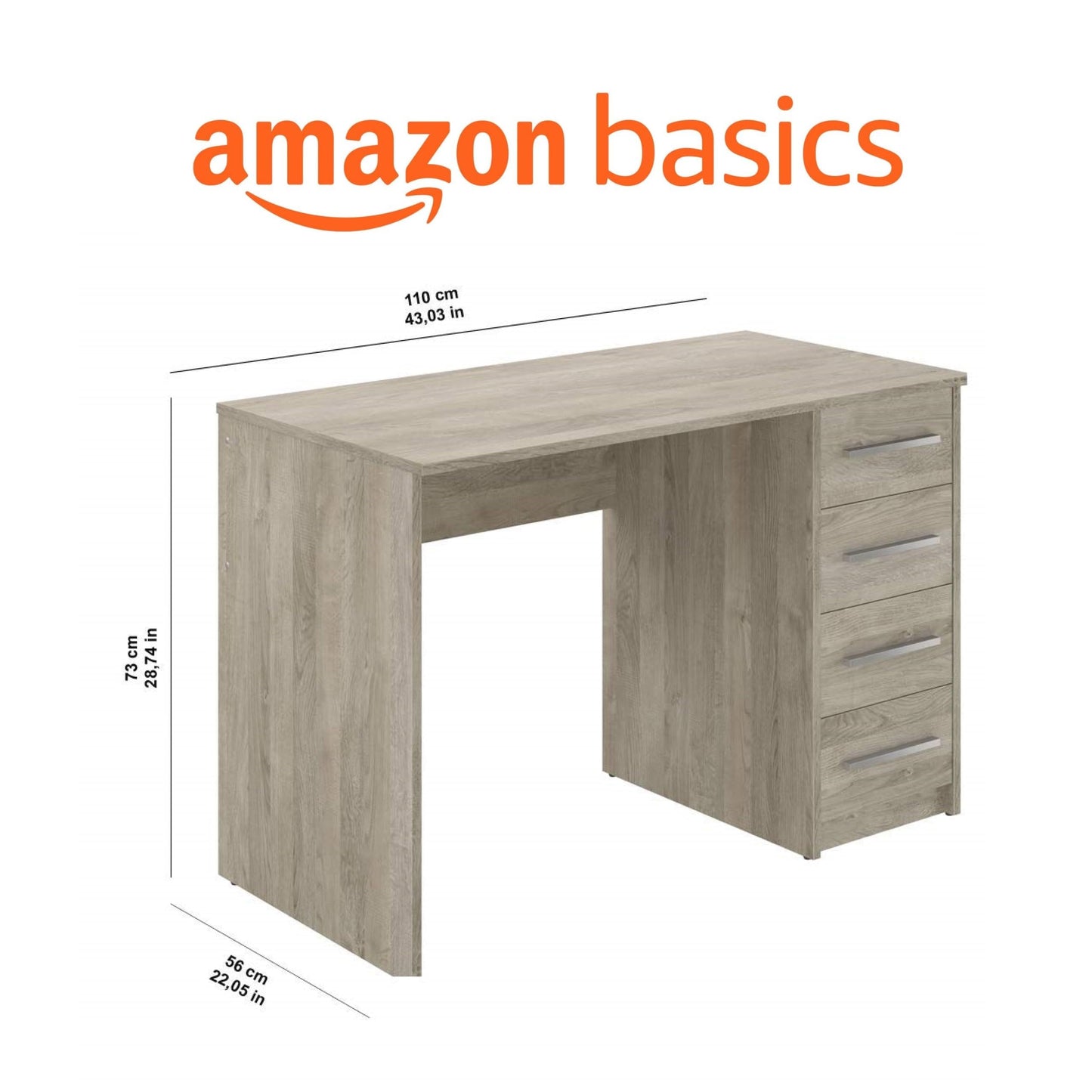 Amazon brand - Movian Idro modern desk, computer desk with 3 drawers, 56 x 110 x 73.5, white