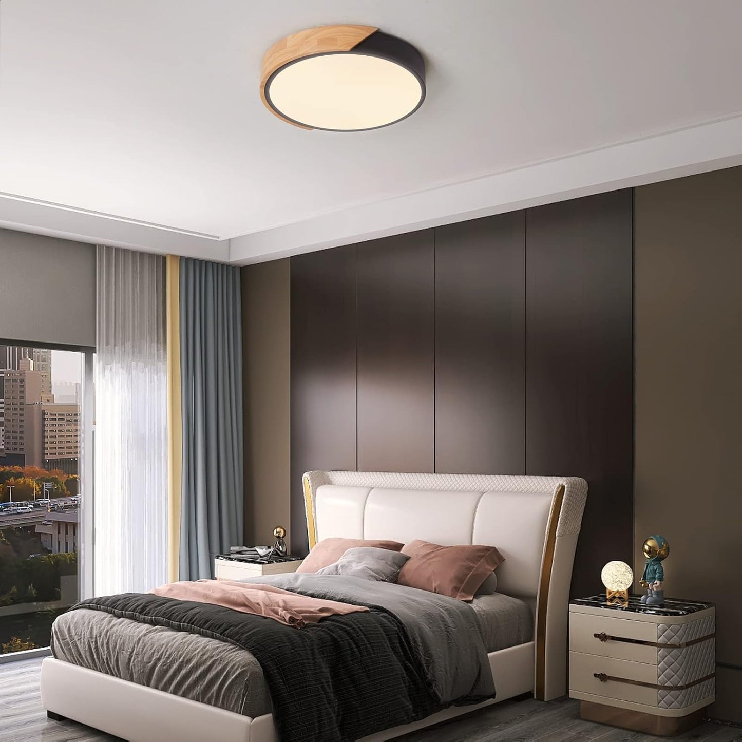 LED Wooden Ceiling Lights, Thin Flat Modern Flush-Mounted Light, Ceiling Lighting Lamps for Dining Room, Hallway, Living Room, Kitchen, Bedroom, 30 cm x 30 cm, 24 W, Warm White, 3000 K