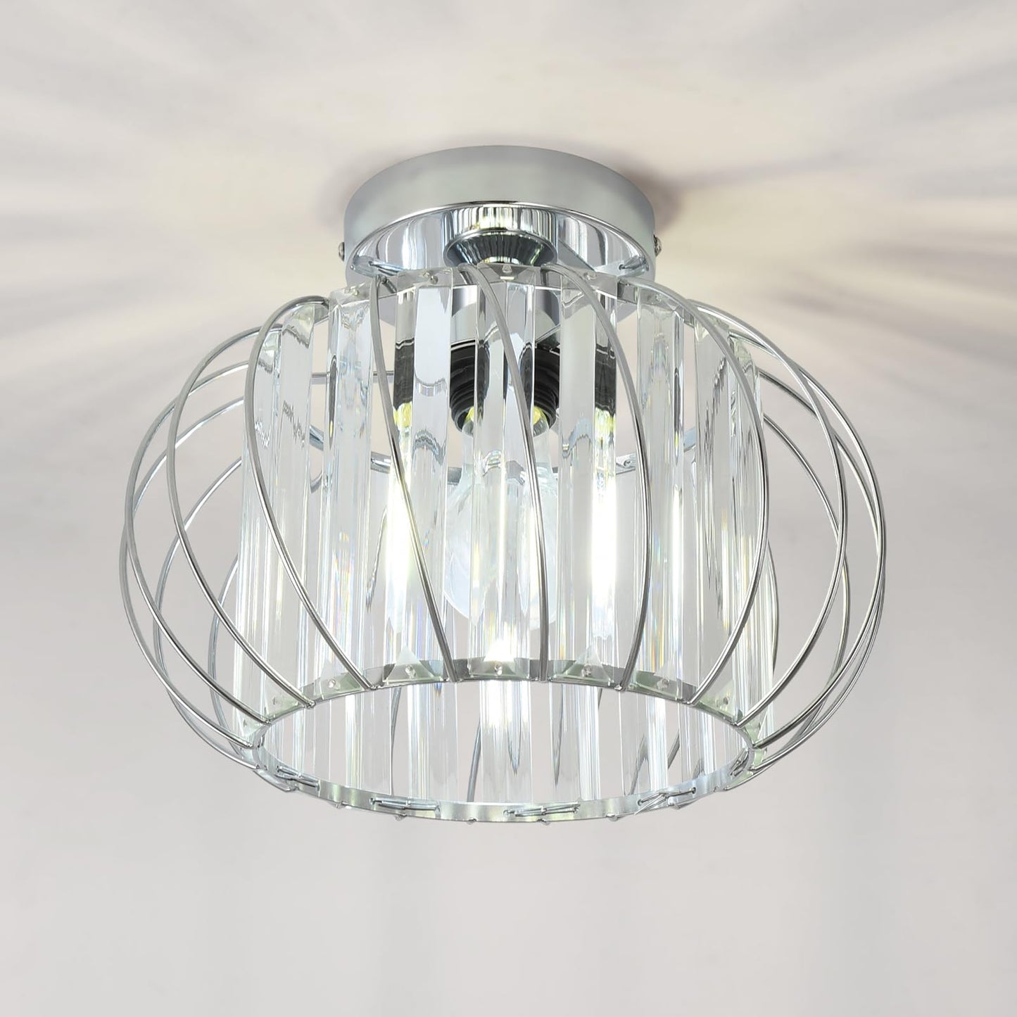 ANWIO Kristall Deckenleuchhte Kronleuchter, Wohnzimmer Lampe, Deckenleuchte E27 für Flur Balkon Küche Schlafzimmer Dekorative, Schwarz, Φ28CM