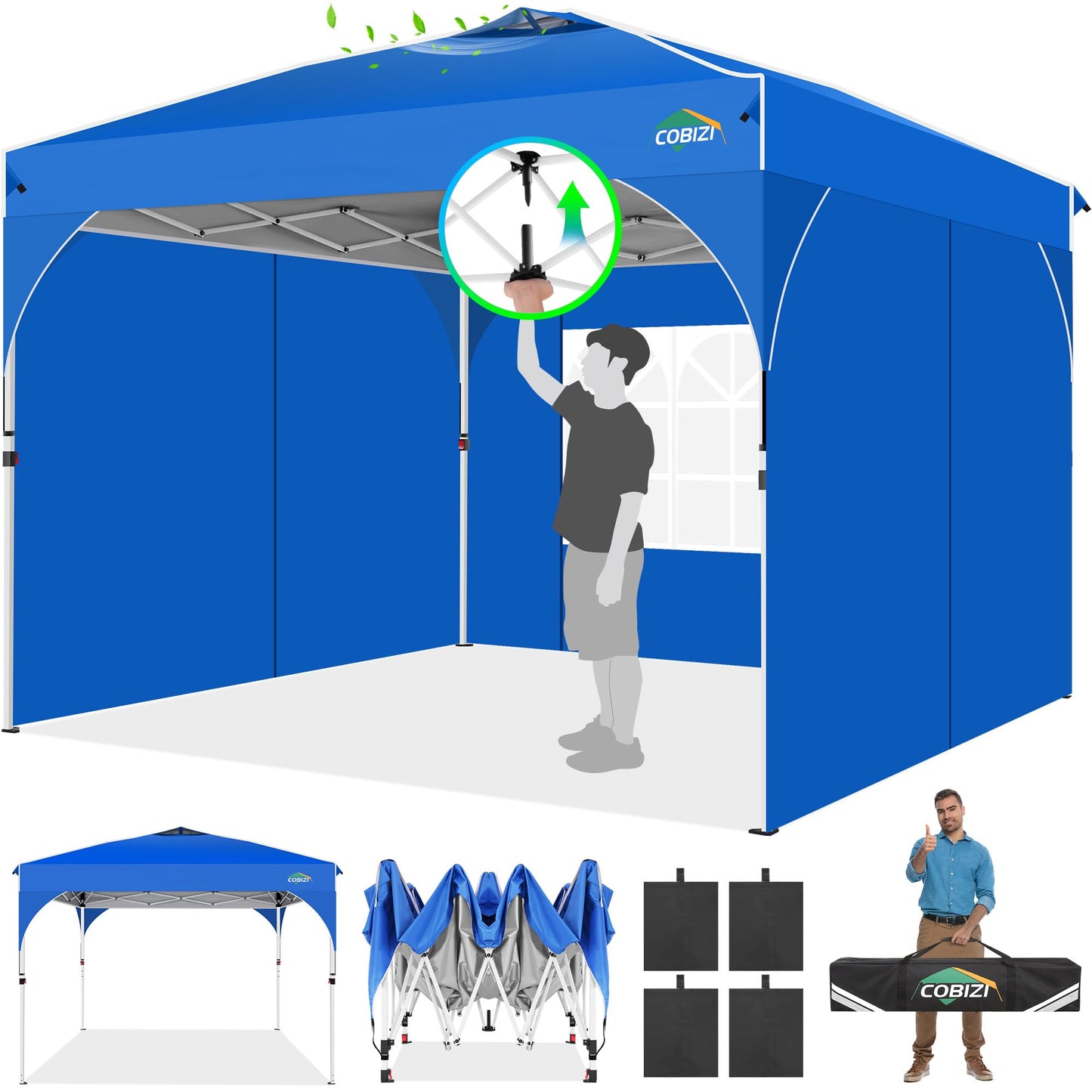 COBIZI Folding Gazebo Gazebo 3 x 6 Waterproof Winterproof Garden Gazebo Party Tent Pop Up Gazebo Foldable Tent with 6 Side Waves with Ventilation Openings, Sandbag for Market, Outdoor Event, Black