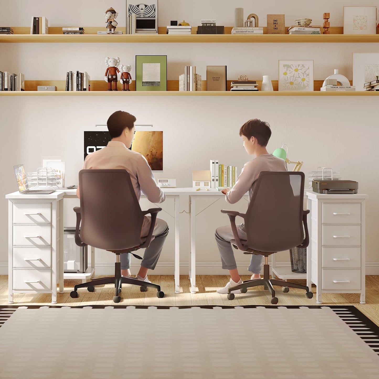 Coleshome Corner Desk, 100 x 70 cm, L Shape Desk with 4 Drawers, Reversible Computer Desk for Office, Study, Bedroom, White