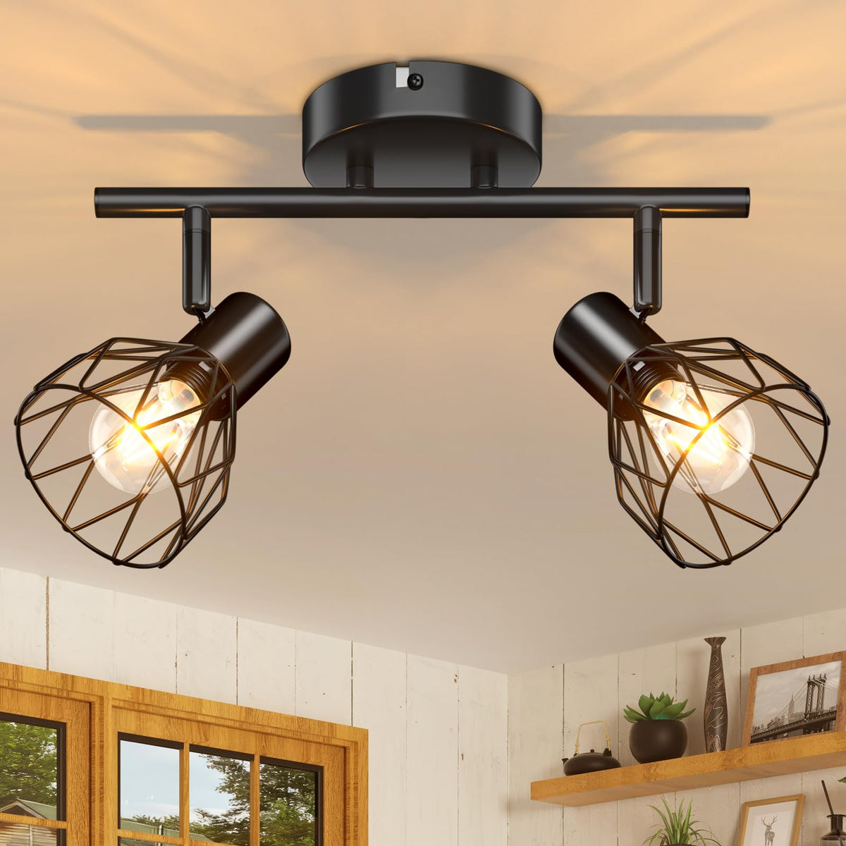 Kimjo 6-Bulb LED Ceiling Spotlight, Swivelling E14 Ceiling Spotlight, Black 6-Bulb Ceiling Light For Living Room, LED Kitchen Ceiling Light, Without Bulbs