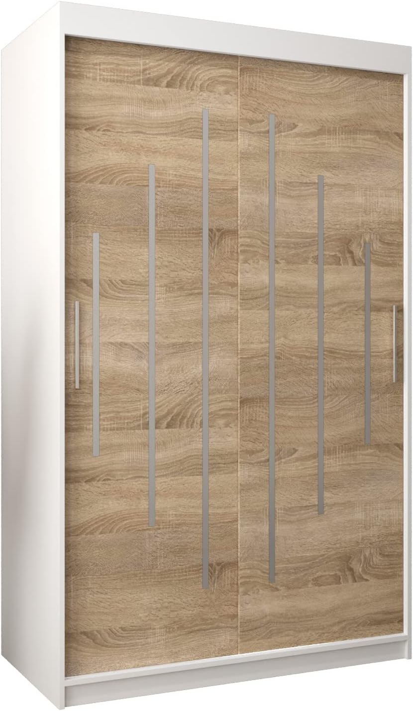 Kryspol Schwebetürenschrank York 250 cm Kleiderschrank mit Kleiderstange und Einlegeboden Schlafzimmer- Wohnzimmerschrank Schiebetüren Modern Design (Weiß)