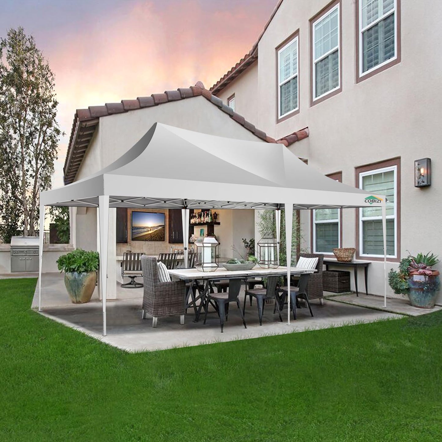 COBIZI Pavillon 3x6,Faltpavillon 3x6 Wasserdicht Stabil Winterfest, Sofort aufklappbare Vordächer Outdoor Gartenzelt mit 6 Seitenteilen, für Party Garten Festival, Weiß