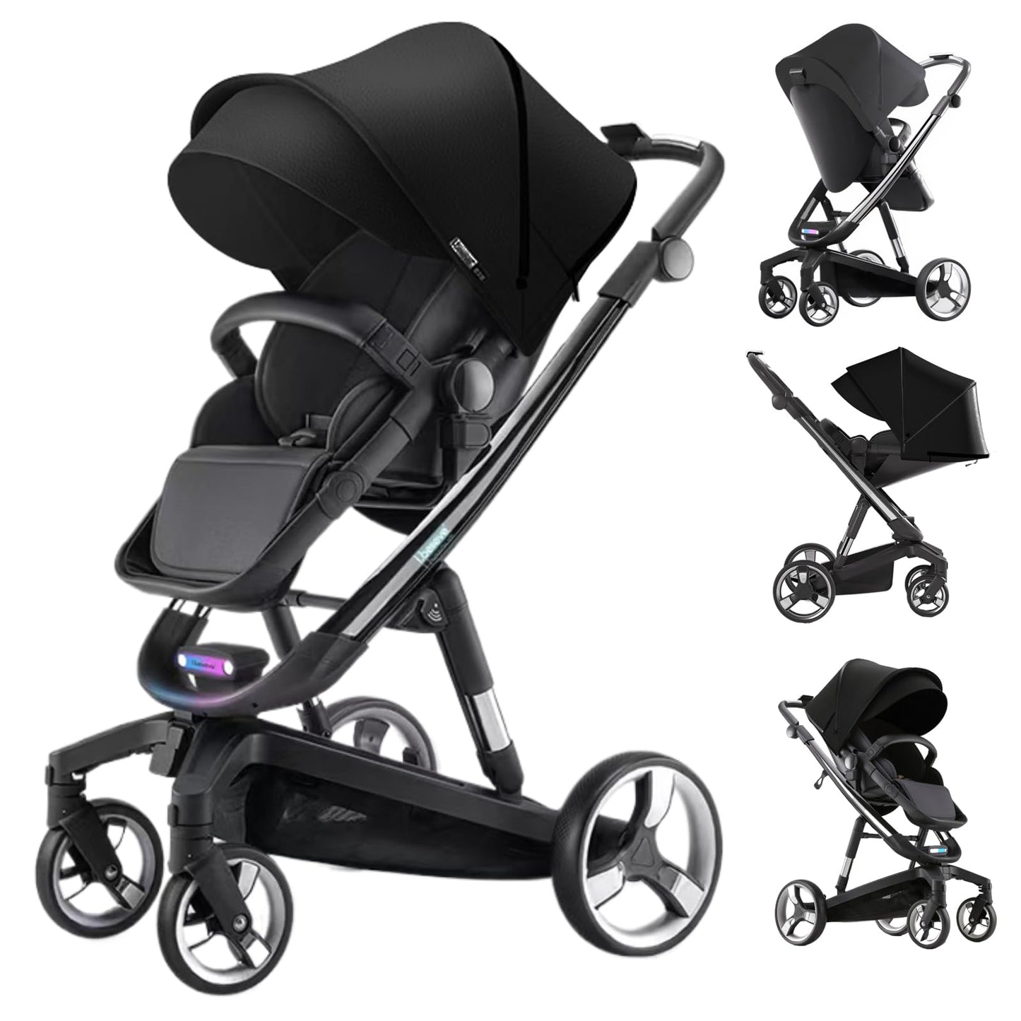 Doraystar 360° Rotation PU Leather Pushchair 3-in-1 Combination Pushchair 3-in-1 with Two Reversible Sliding Modes, Pushchair Complete Set with One-Click Folding Design, Aluminium Alloy Frame (906