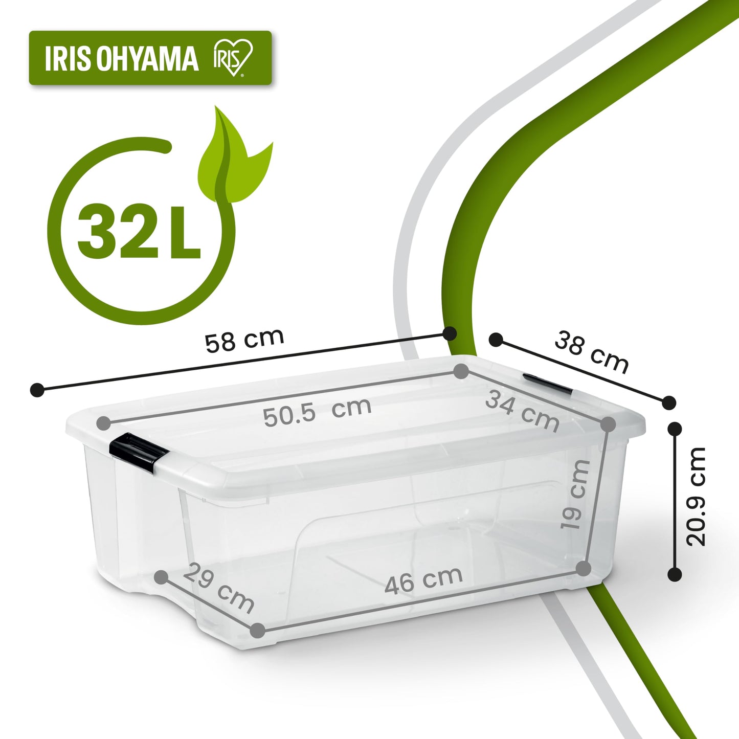 Iris Ohyama Storage Boxes with Lids, 55L, Set of 4, Transparent, Secure Closure, Stackable, Handles, Bedroom, Closet, Office, Organisation, BPA-Free Plastic, Organiser Boxes, BSB-55