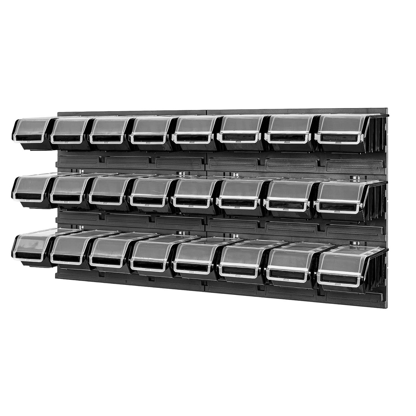 PAFEN Storage System, Stacking Boxes with Lid, Wall Shelf, 772 x 390 cm, Pack of 24 Boxes, Tool Wall, Workshop Shelf, Chute Rack, Black/Red