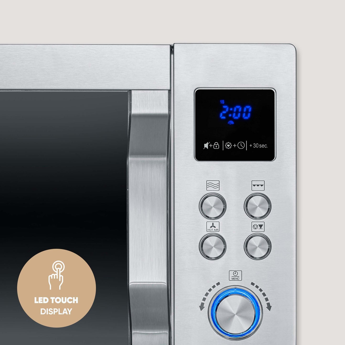 SEVERIN MW 7774 Microwave with Grill and Hot Air Function 3-in-1 for Defrosting, Cooking and Heating, Microwave with Turntable, Brushed Stainless Steel/Silver