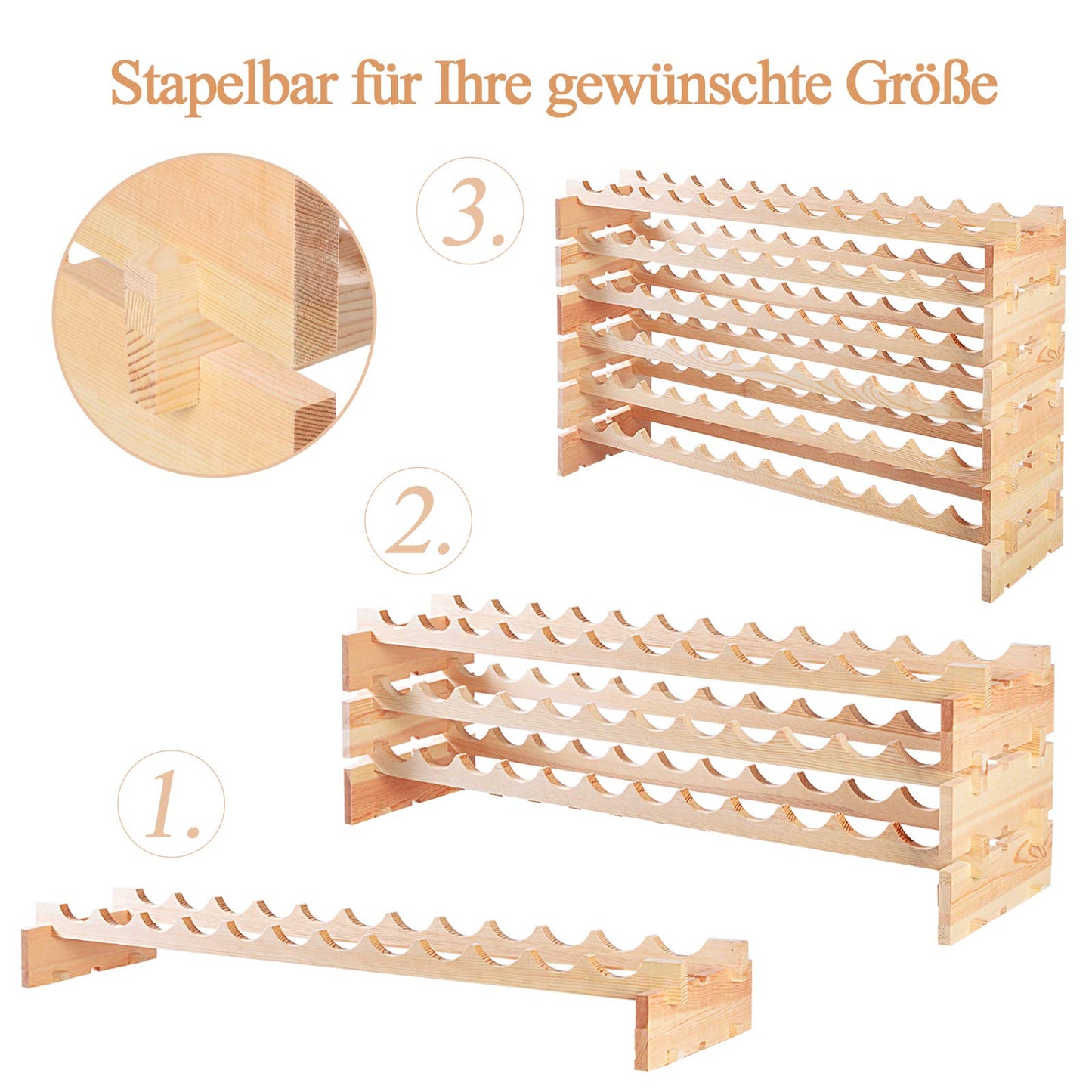 COSTWAY Wine Rack Wood Stackable Bottle Rack for 72 Bottles, Wine Rack with 6 Levels, Wooden Shelf, Bottle Stand for Kitchen, Dining Room, Bar, Basement, 119 x 29 x 72 cm