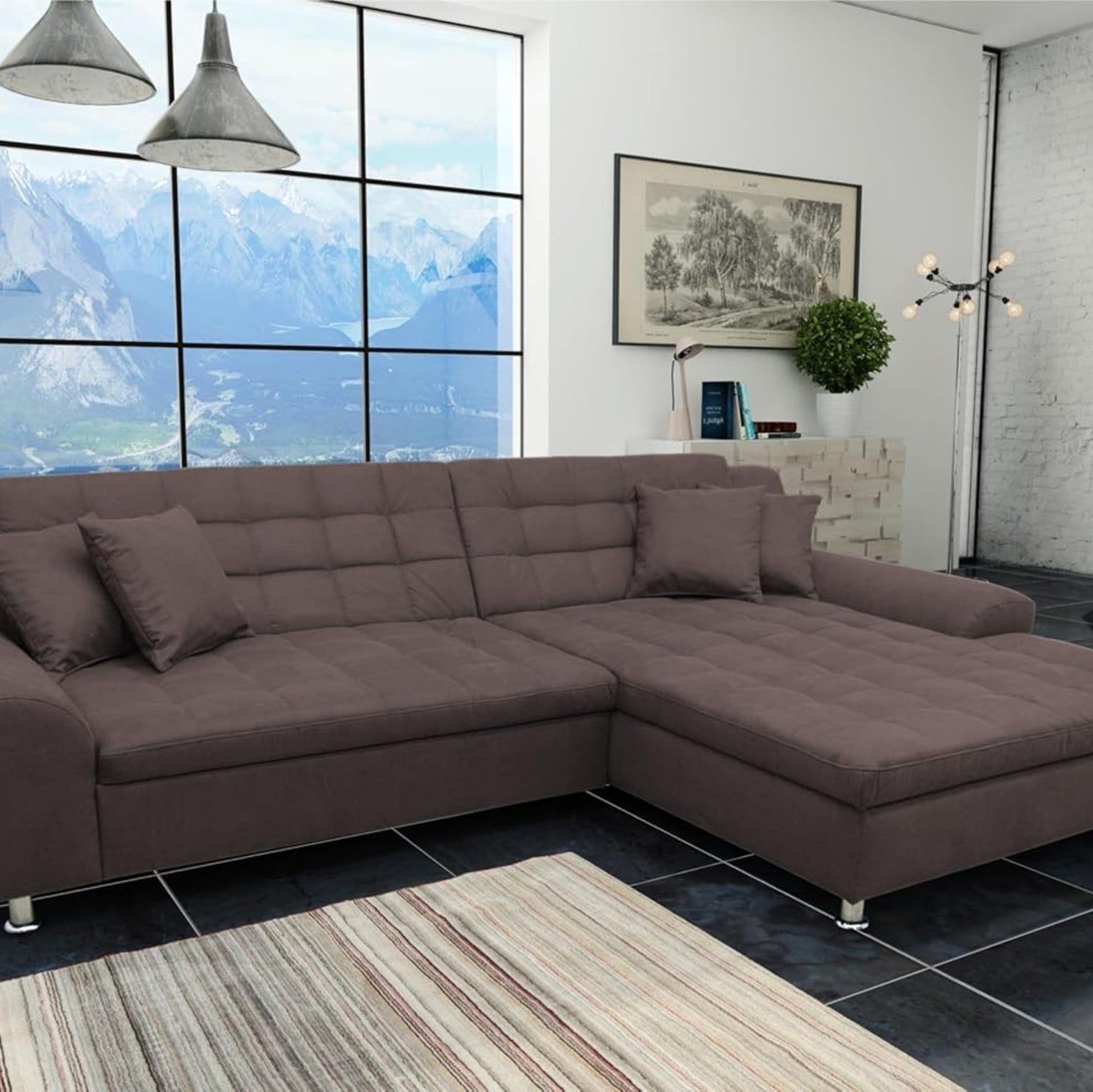 DOMO. collection Merida Corner Sofa, Sofa with Sleep Function in L-Shape, Corner Couch with Bed Box, Sofa Bed 304 x 200 x 84 cm (W x D x H), Beige