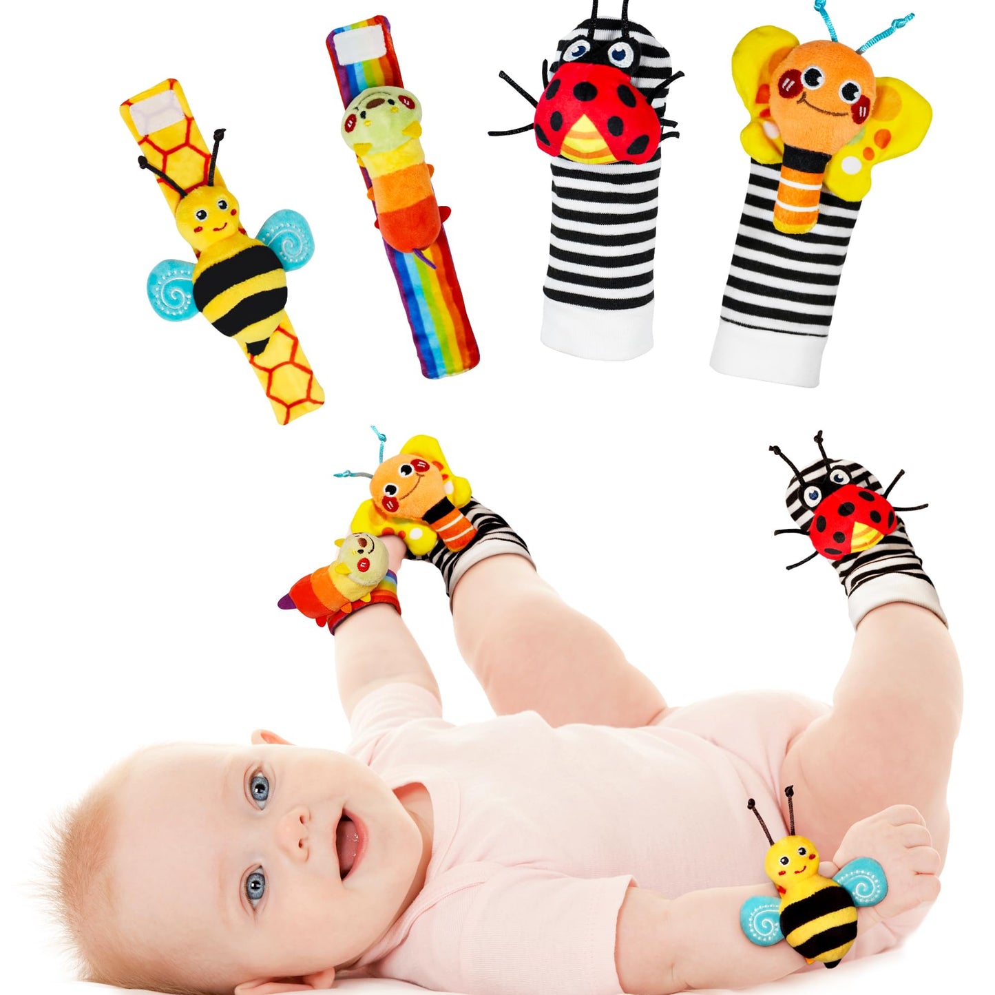 Infinno Wrist Rattle Socks and Foot Finder Baby Toy, Baby Toy, Educational Toy for Newborn Boys and Girls, 0-12 Months Baby Gifts for Baby Shower, Baby Birthday