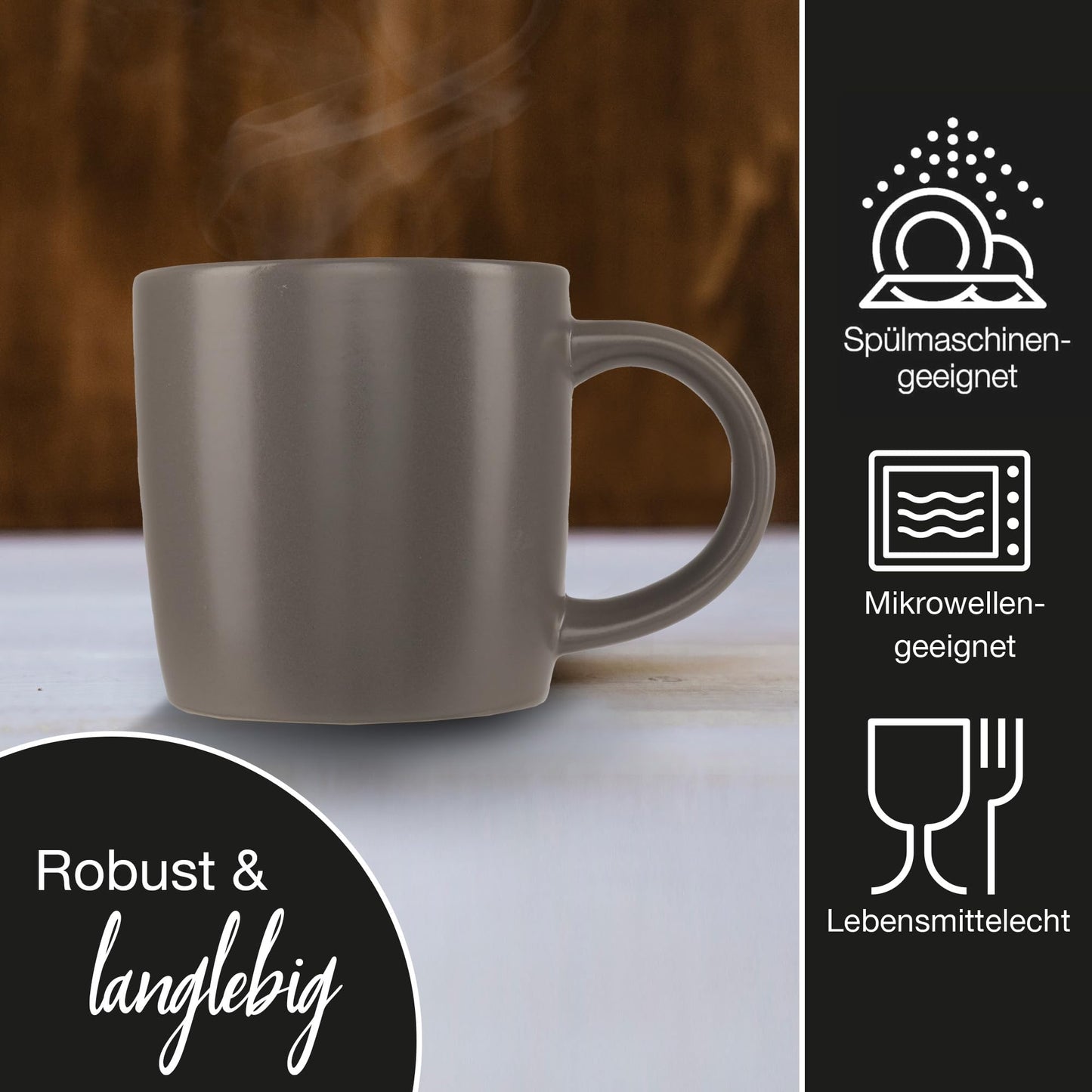 Moritz & Moritz Nordic Crockery Set for 6 People, 18-Piece Stoneware Crockery Set in Black, Scandinavian Design, Robust Plate Set for 6 People for Everyday Use and Guests, Crockery Sets