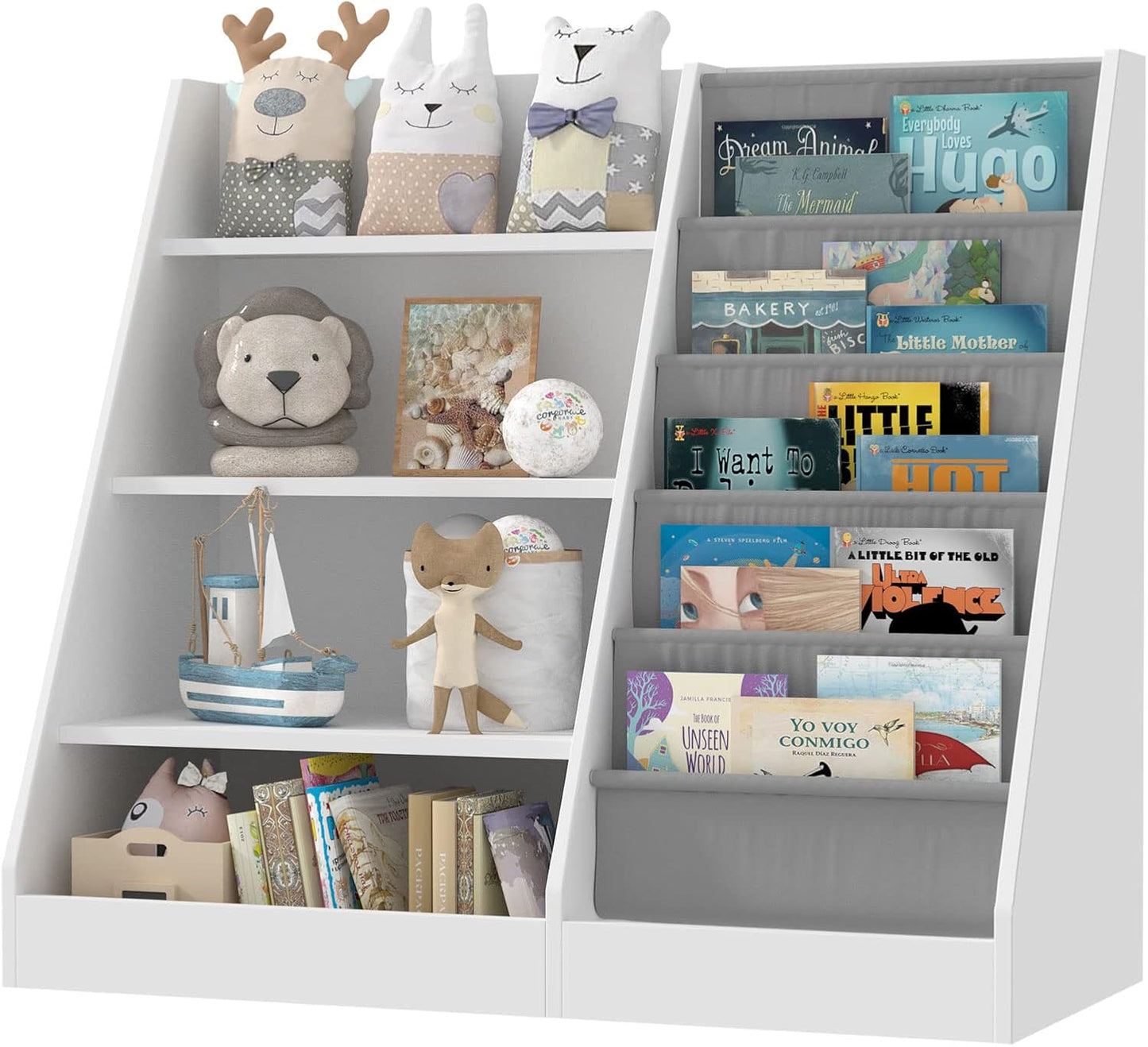 Children's Shelf, White with 5 Shelves and 4 Open Compartments, Bookcase for Children, Toy Organiser, 90 x 40 x 80 cm
