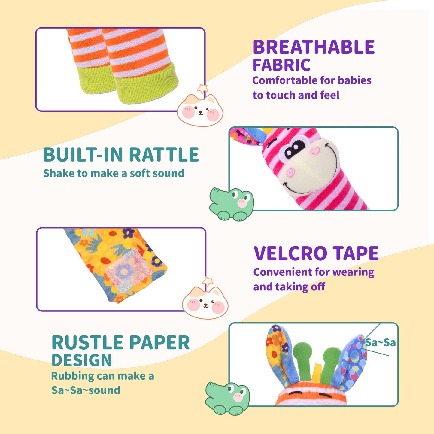 Accevo Baby Wrist Rattles & Rattles Socks Baby Cuddly Toys Early Learning Toy for Toddlers Newborn Baby Gifts Toy for Babies Baby Shower Gift 0-12 Months