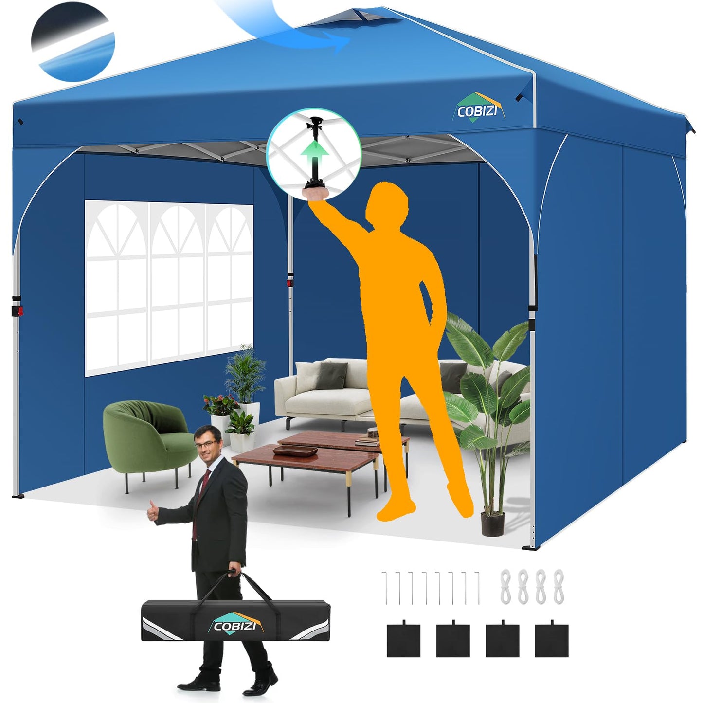 COBIZI Faltpavillon 3x6 Pavillon wasserdicht Winterfest, Ein-Tasten-Zentralverriegelung Partyzelt Faltbar Anti-UV mit 6 Seitenwänden, Gartenpavillon mit Leuchtstreifen für Hochzeiten, Freien, Garten