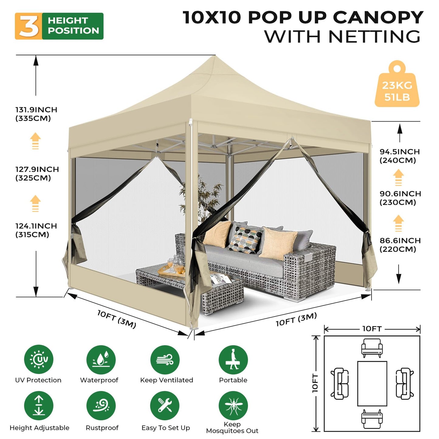 COBIZI Folding Gazebo 3 x 3 m Gazebo 3 x 3 m Waterproof Stable Party Tent Foldable with 4 Side Walls Mosquito Net Pop Up Garden Gazebo Anti-UV for Garden, Grey