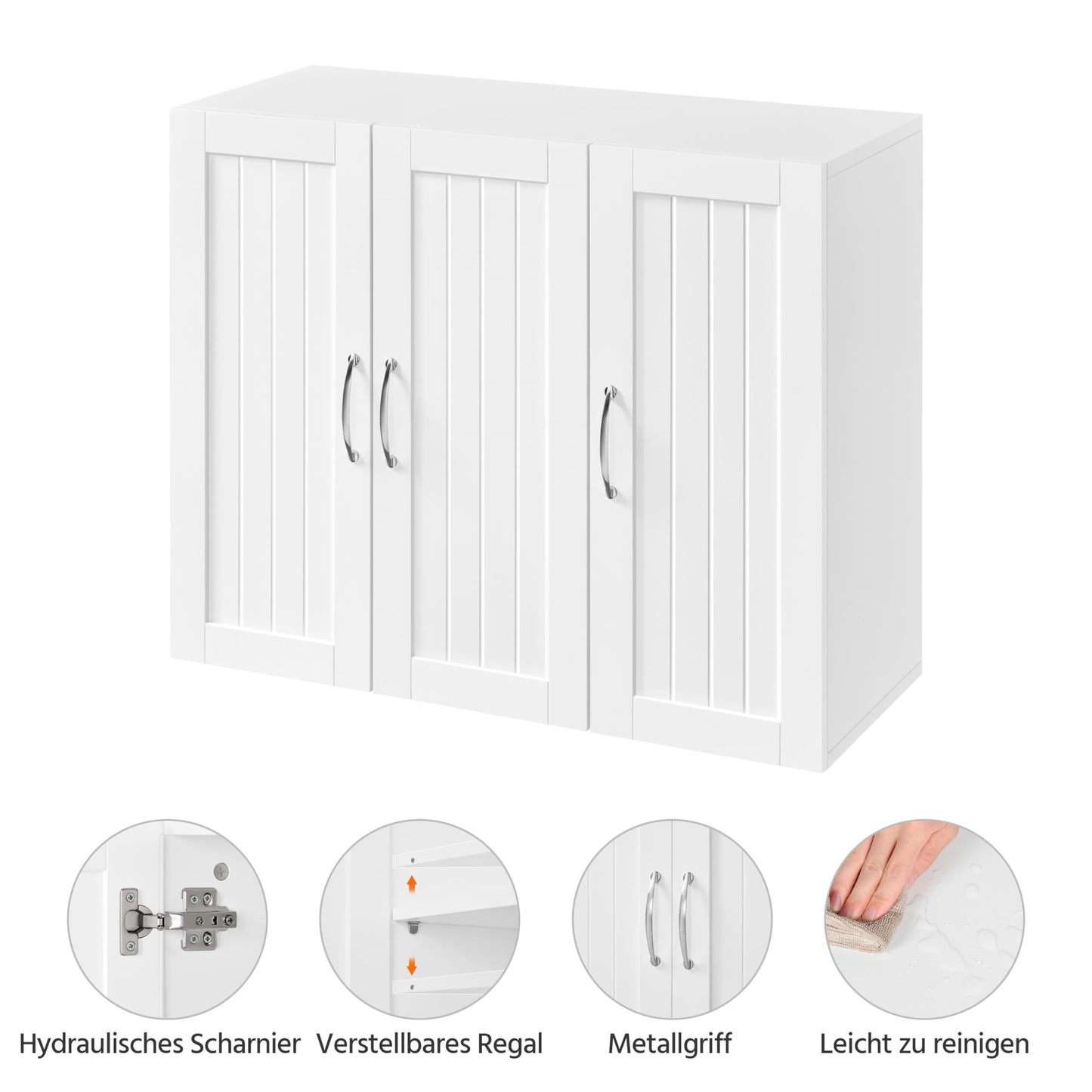 Yaheetech Bathroom Cabinet Wall Cabinet with 3 Doors Bathroom Cabinet Wall Shelf Kitchen Cabinet with Height-Adjustable Shelf for Bathroom Kitchen Laundry Room 75 x 31 x 60 cm
