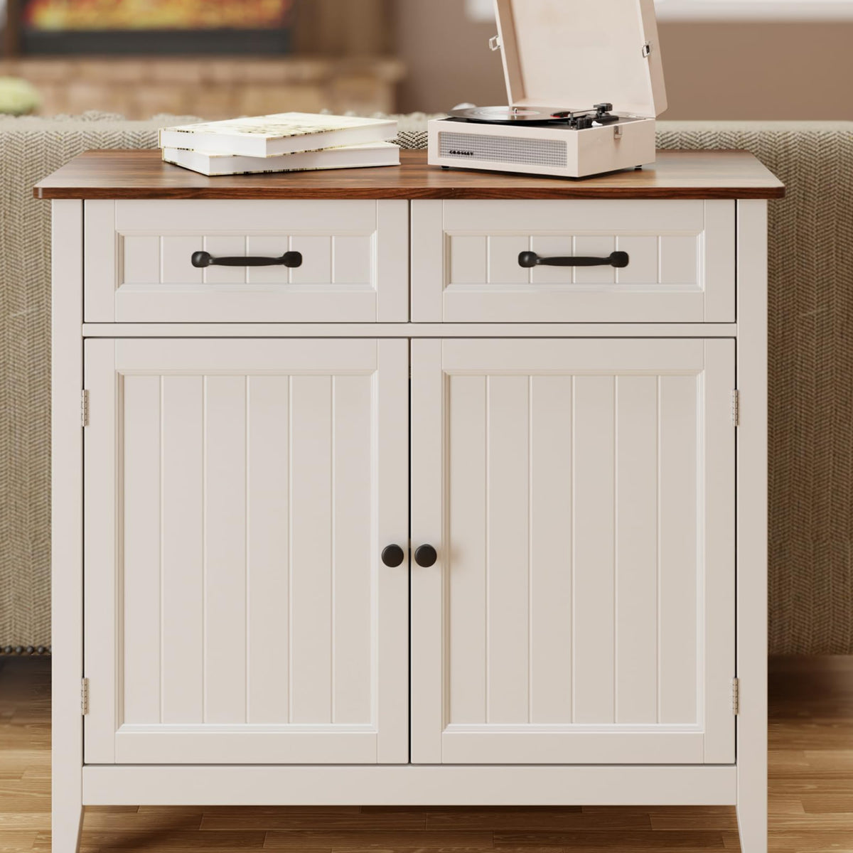 Bealife Kitchen Cabinet, Chest of Drawers with 2 Drawers and 2 Doors, Sideboard Kitchen Buffet with Worktops for Kitchen, Living Room, Hallway and Dining Room (Brown)