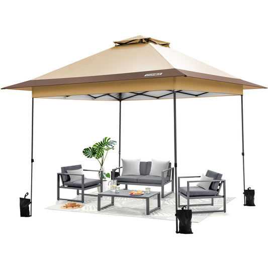 VIVOHOME 3 x 3 m Garden Gazebo with Double Roof, Height-Adjustable Pop Up Gazebo with Central Locking UV Protection 50+, Includes Carry Bag and 4 Sandbags for Garden, Outdoor, Camping