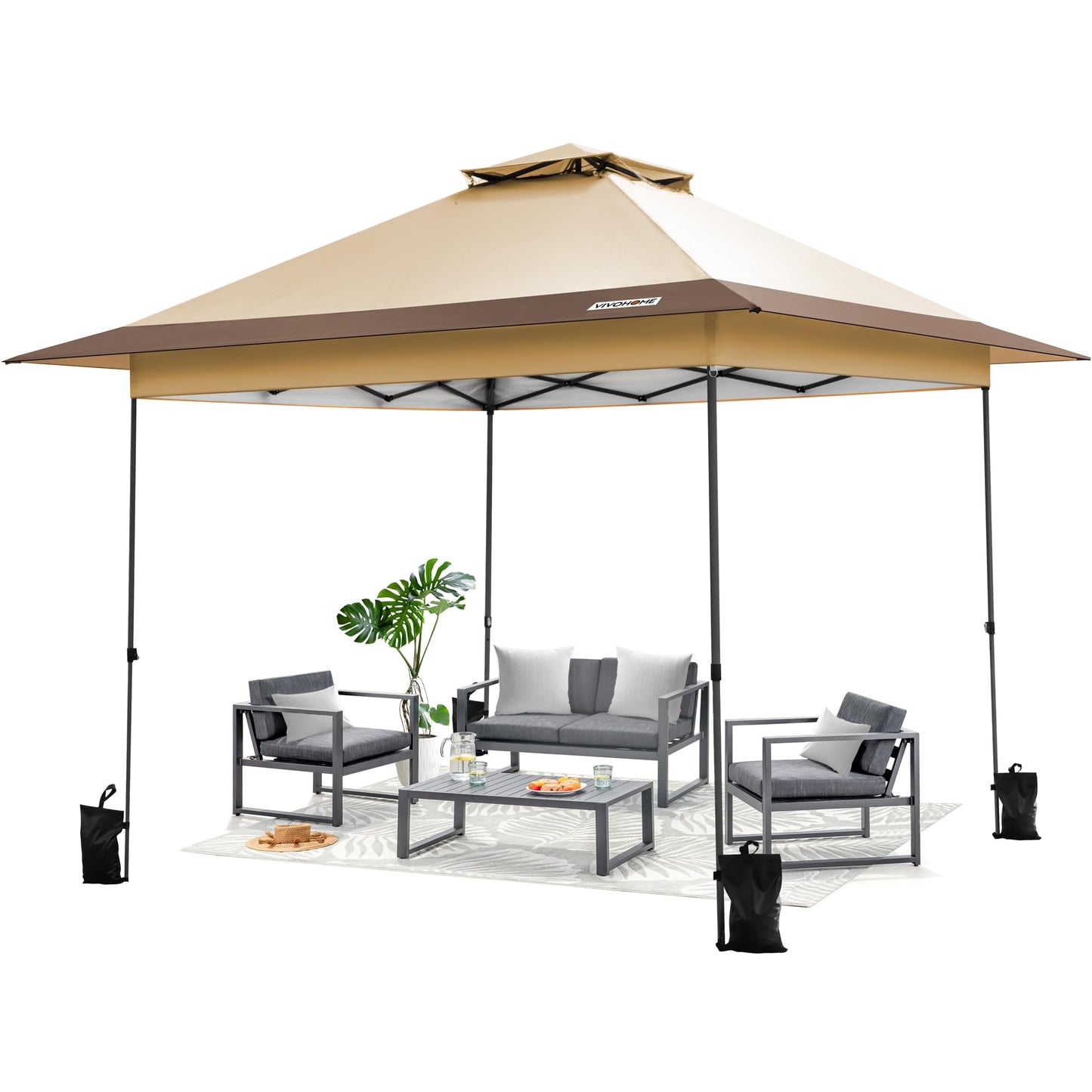 VIVOHOME 3 x 3 m Garden Gazebo with Double Roof, Height-Adjustable Pop Up Gazebo with Central Locking UV Protection 50+, Includes Carry Bag and 4 Sandbags for Garden, Outdoor, Camping