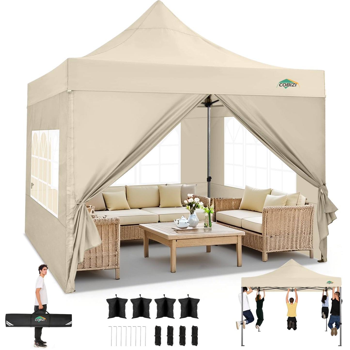 Tooluck Folding Gazebo, 3 x 4.5 m, Waterproof, Stable, Outdoor, Garden Party Tent, UV Protection 50+, with 4 Side Panels, Grey