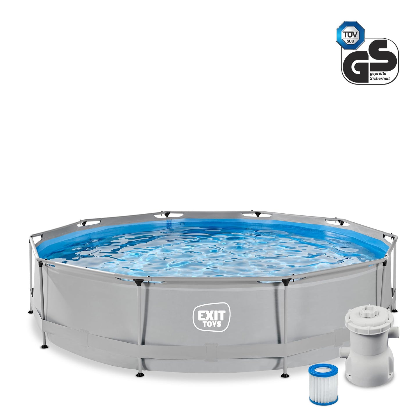EXIT Toys Soft Grey Pool - 300x200x65cm - Rechteckiger, Kompakter Rahmenpool mit Kartuschenfilterpumpe - Leicht Zugänglich - Für Kleinkinder Geeignet - Starker Rahmen - Einzigartiges Design - Grau