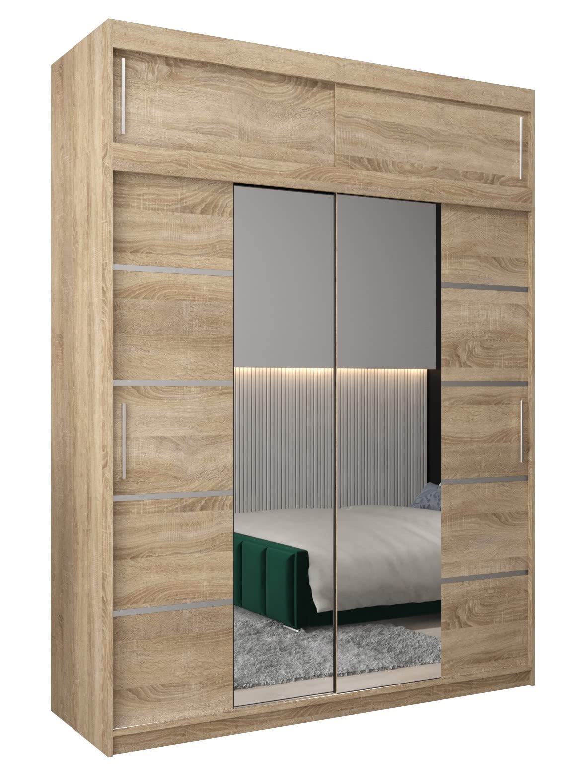 MEBLE KRYSPOL Verona 4 250 Bedroom Wardrobe Sliding Doors Cabinet with Mirror Wardrobe with Mirror Sliding Door Wardrobe Sliding Doors - 250 x 240 x 62 cm - Sonoma with Extension