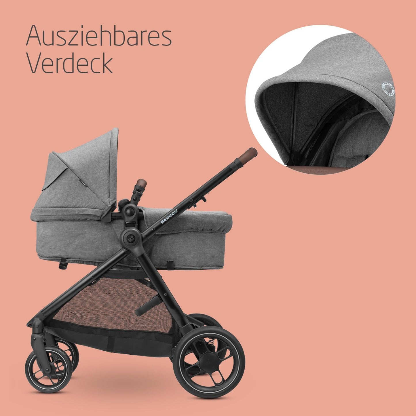 Maxi-Cosi Zelia S Trio Pushchair 3-in-1 Complete Set, 0-4 Years, up to 22 kg, Foldable, Compact, Adjustable Baby Pram, with CabrioFix S i-Size Baby Seat, Accessories, Changing Bag, Dark Grey
