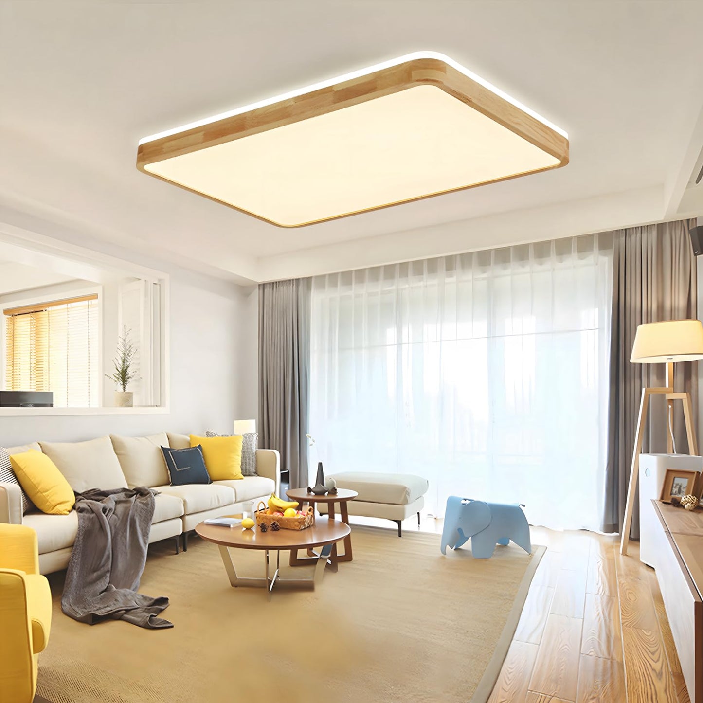 LED Wooden Ceiling Light, Diameter 30 cm, 3000 K, 1620 lm, 18 W, Ceiling Light with Square Top, 360° Luminous Natural Wood, Bedroom, Living Room, Children's Room, Kitchen, Dining Room (Warm White)