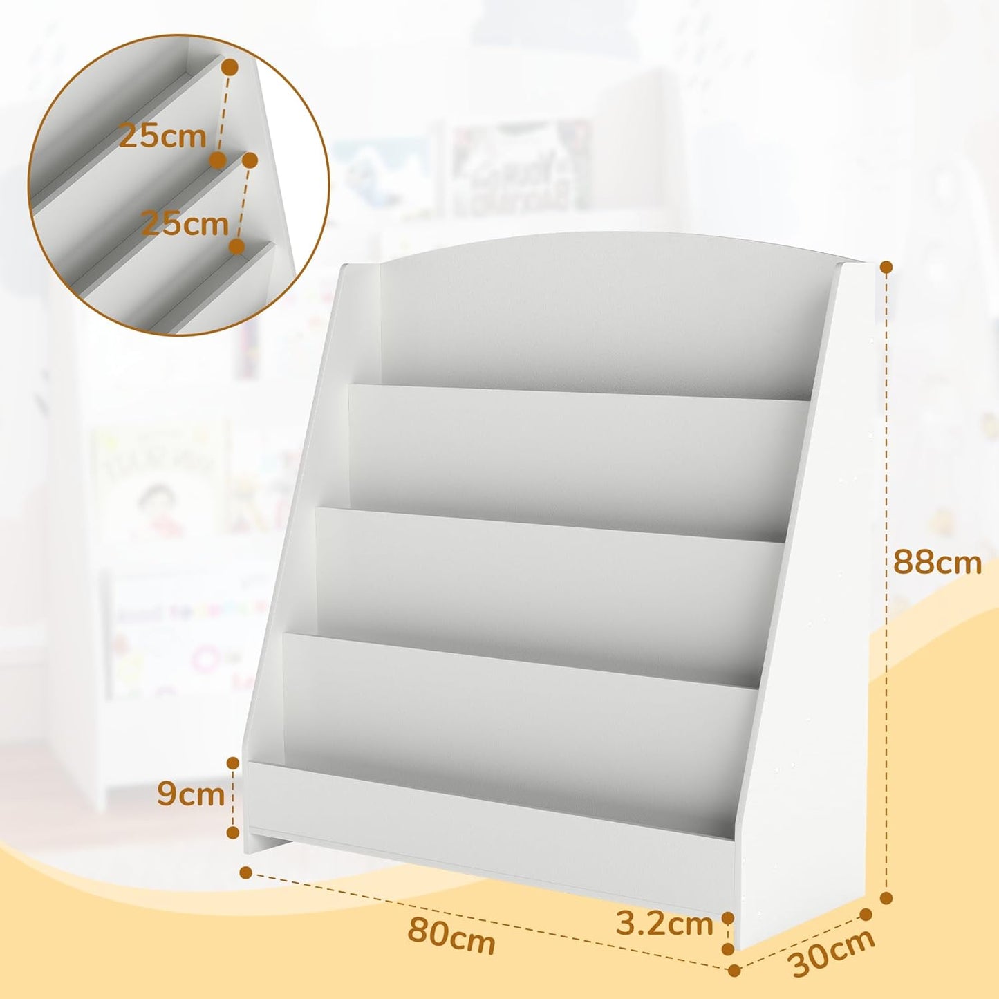 SOCOMFAY 4-Tier Children's Bookcase, Wooden Shelf, Children's Bookshelf for Children's Room, Nursery, White