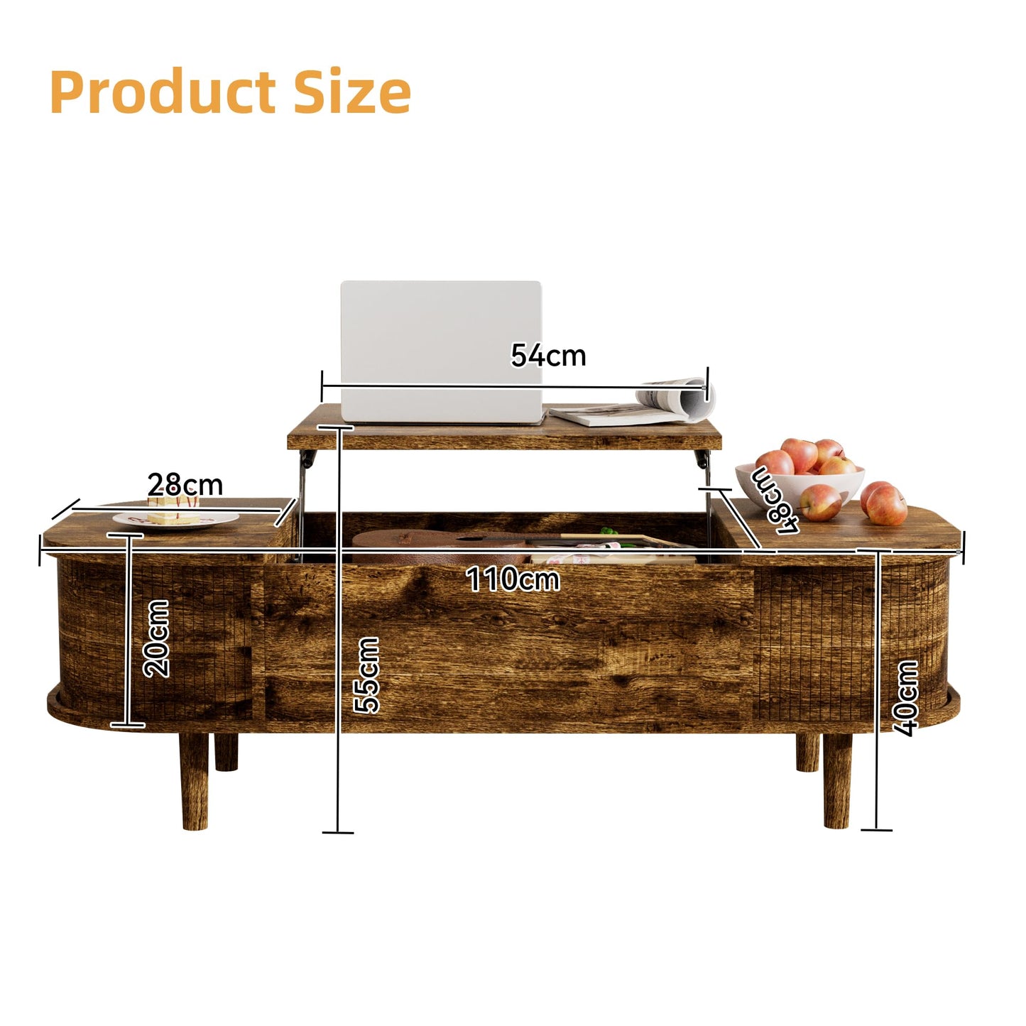 Coffee Table with Lifting Top - Modern Wooden Table with Unique Texture & Hidden Storage Space, Coffee Table for Living Room, Bedroom, Small Spaces, Home Office