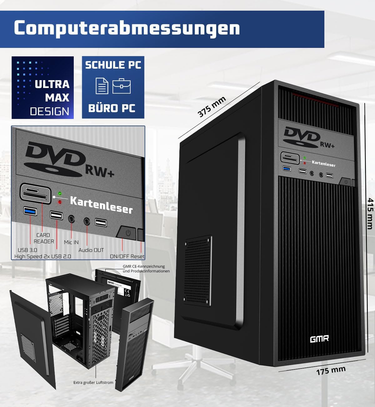 GMR Ultra Max i7 Office PC - Business Office Computer | 16 GB RAM | 512GB SSD | DVD±RW | USB 3 | Windows 11 Pro | WiFi Bluetooth