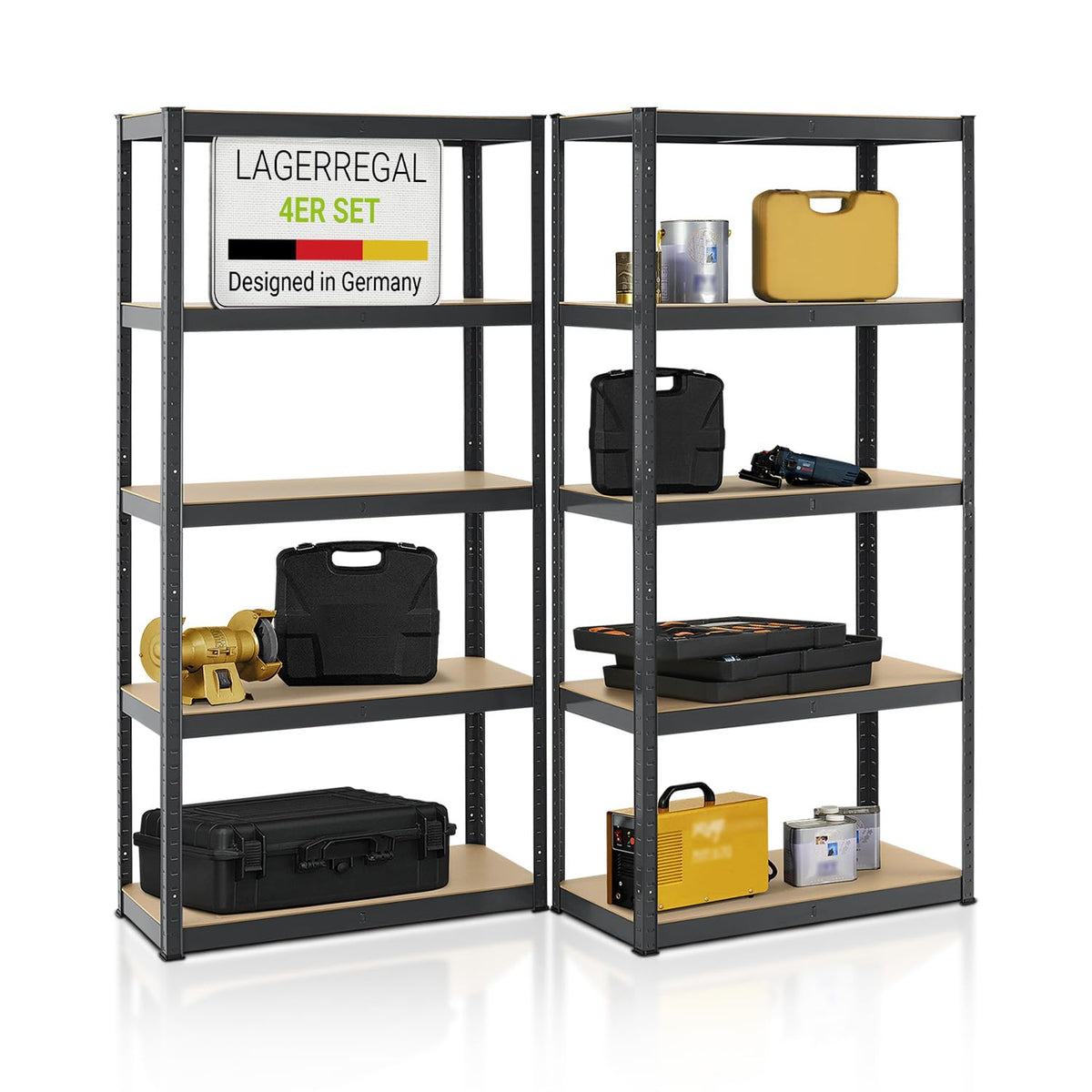 Juskys Set of 2 Basic Storage Shelves, 2 x 180 x 90 x 40 cm (H x W x D) - 1750 kg - 10 Shelves - Heavy Duty Shelving Unit Metal Cellar Shelving System Shelf - Grey
