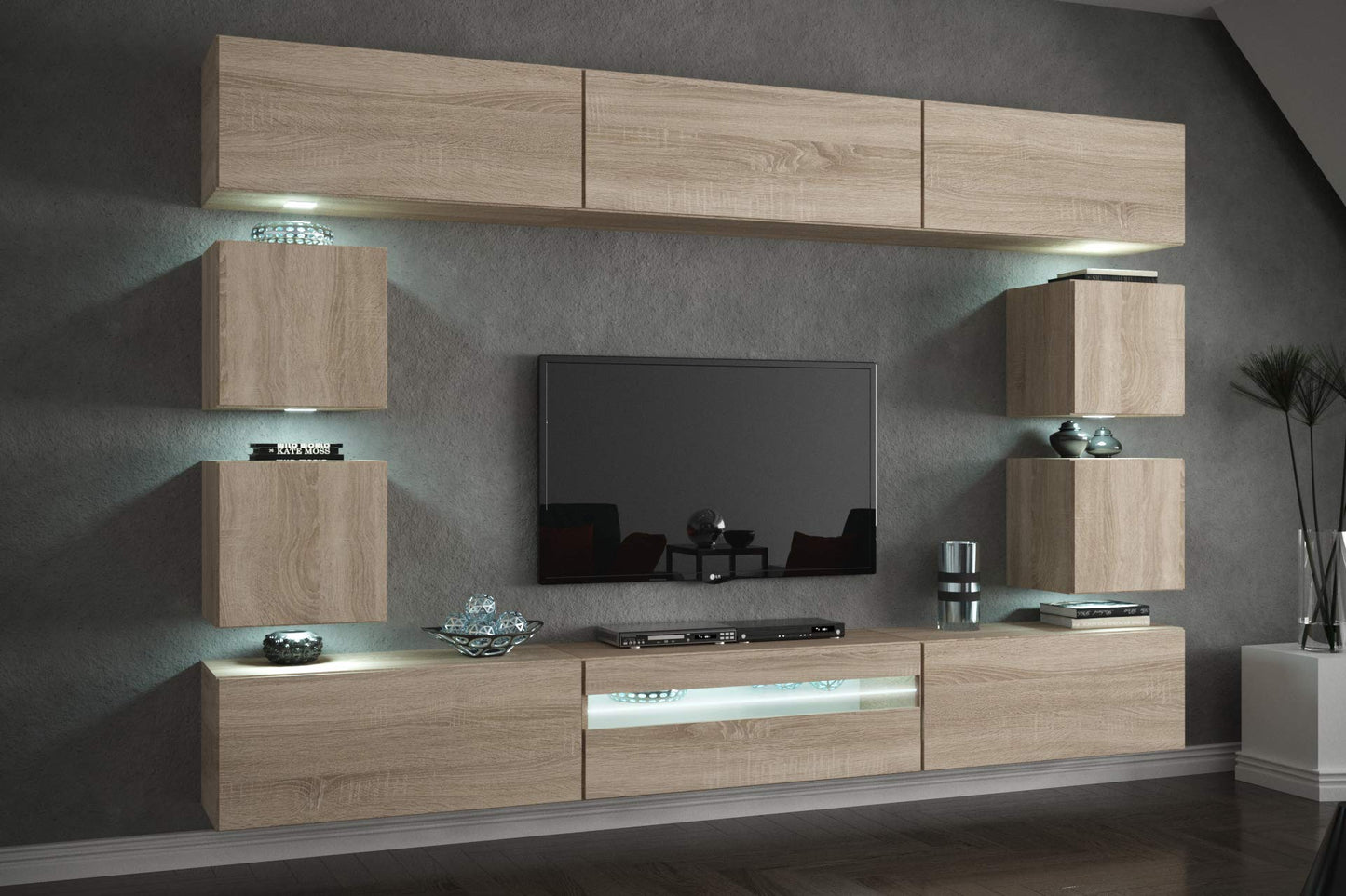 Future C81 Living Room Wall Cabinet, Media Storage Cabinet Furniture with LED Lighting, Wall Furniture