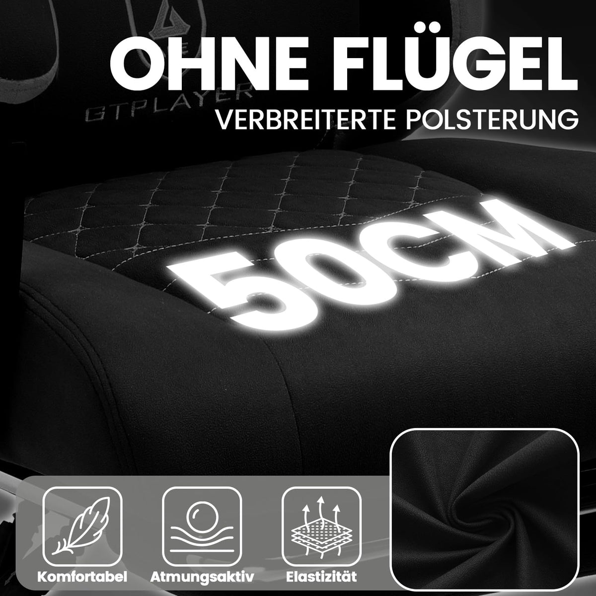 GTPLAYER Gaming Chair, Ergonomic Gaming Chair, Desk Chair with Fabric Surface, Spring Seat Cushion, Connecting Armrests and Footrest, Light Black