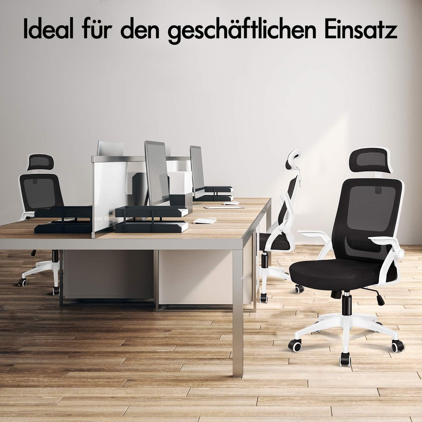 ALFORDSON Ergonomic Office Desk Chair, Computer Chair with Dynamic Lumbar Support, Tilting Swivel Chair with Flip Up Armrest, Black