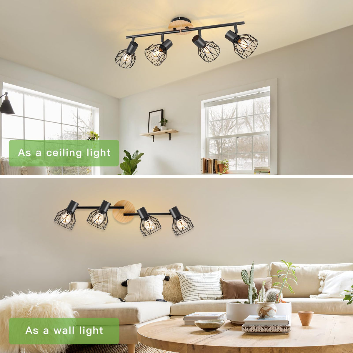 Kimjo 6-Bulb LED Ceiling Spotlight, Swivelling E14 Ceiling Spotlight, Black 6-Bulb Ceiling Light For Living Room, LED Kitchen Ceiling Light, Without Bulbs