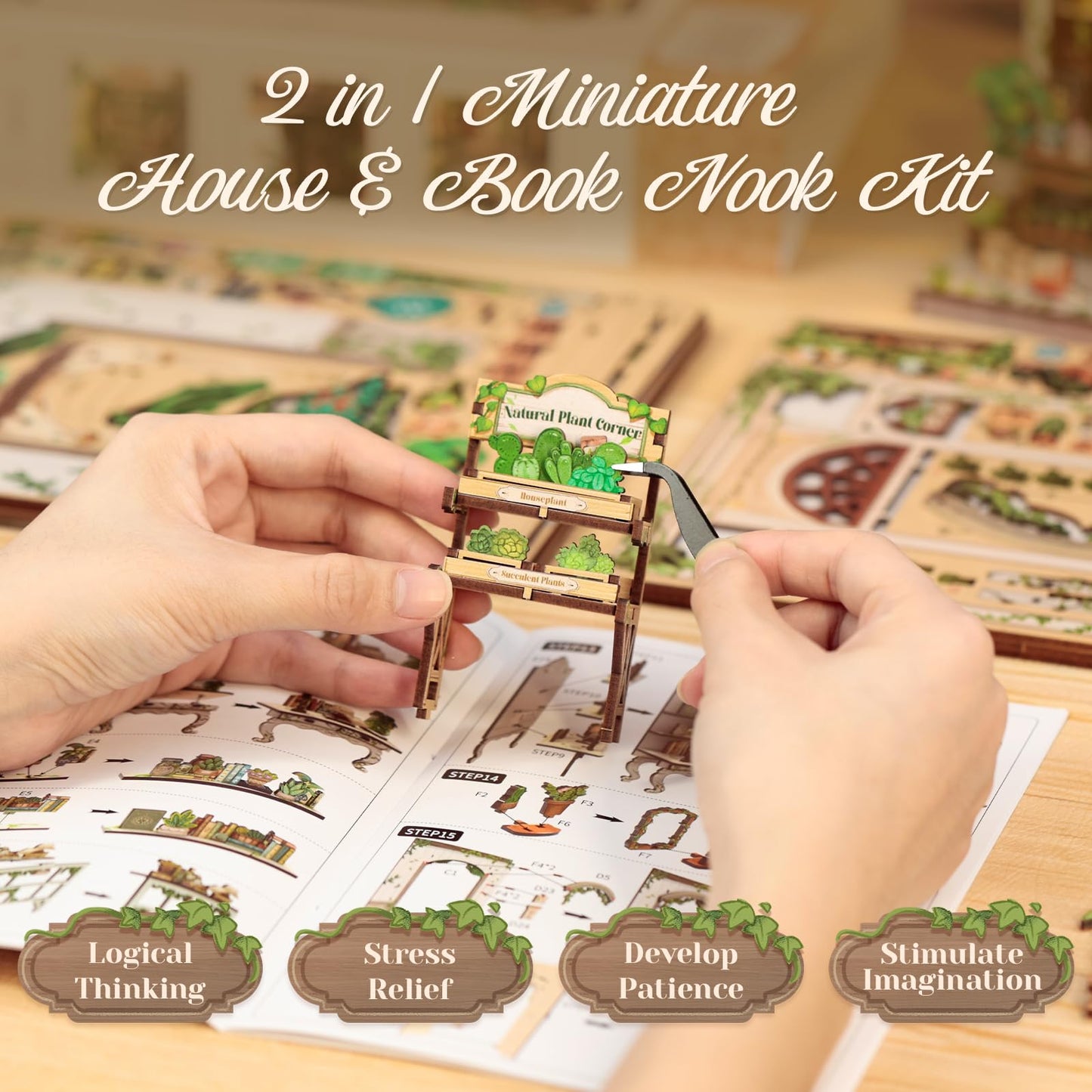 CUTEBEE Book Nook Kit – DIY Puppenhaus Häuser, Miniatur Haus Selber Bauen für Erwachsene, 3D-Holzpuzzle & Buchstütze | Kreatives Set für Bücherregal Dekor | Geschenk,199 PCS (Champs-Élysées Florist)