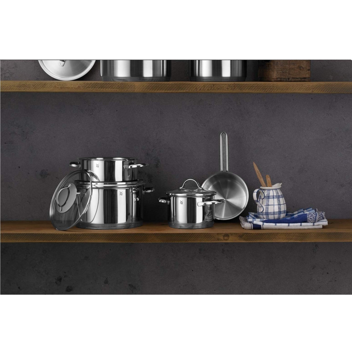 WMF Provence Plus Topfset Induktion 5-teilig, Kochtopf Set unbeschichtet mit Glasdeckel, für alle Herdarten geeignet, Induktions Töpfe Set, ohne Skalierung, Cromargan Edelstahl poliert