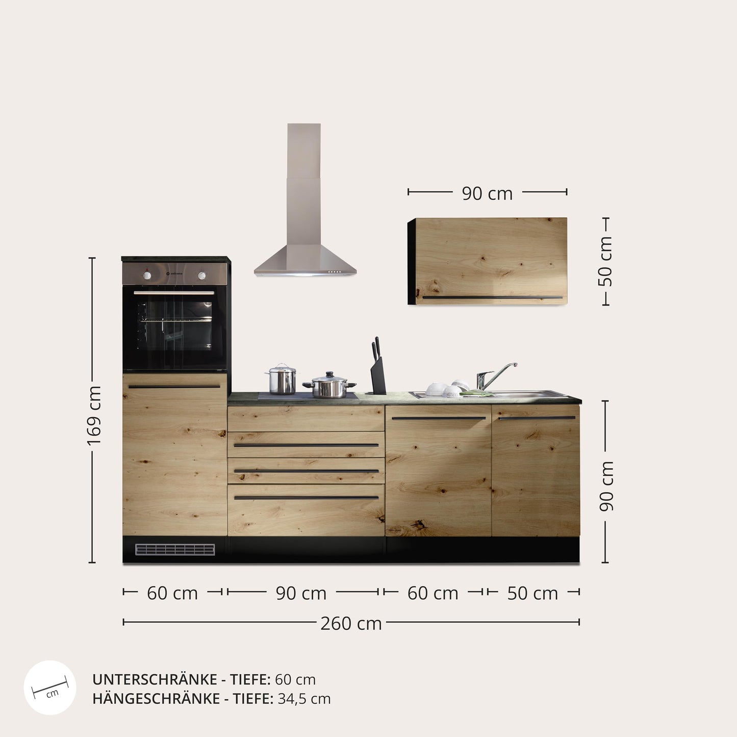 Jazz 84-131-18 Kitchen Unit without Appliances Approx. 260 x 200 x 60 cm Black