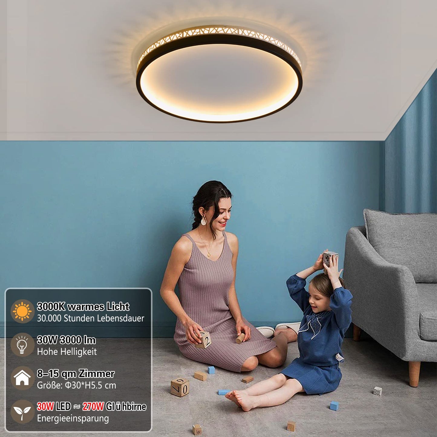 LED Ceiling Light 3000 K Warm Light Bedroom Lamp 30 W 30 cm Round Black Hollow Design "Bird's Nest" Ceiling Lamp Bedroom 3000 lm Not Dimmable