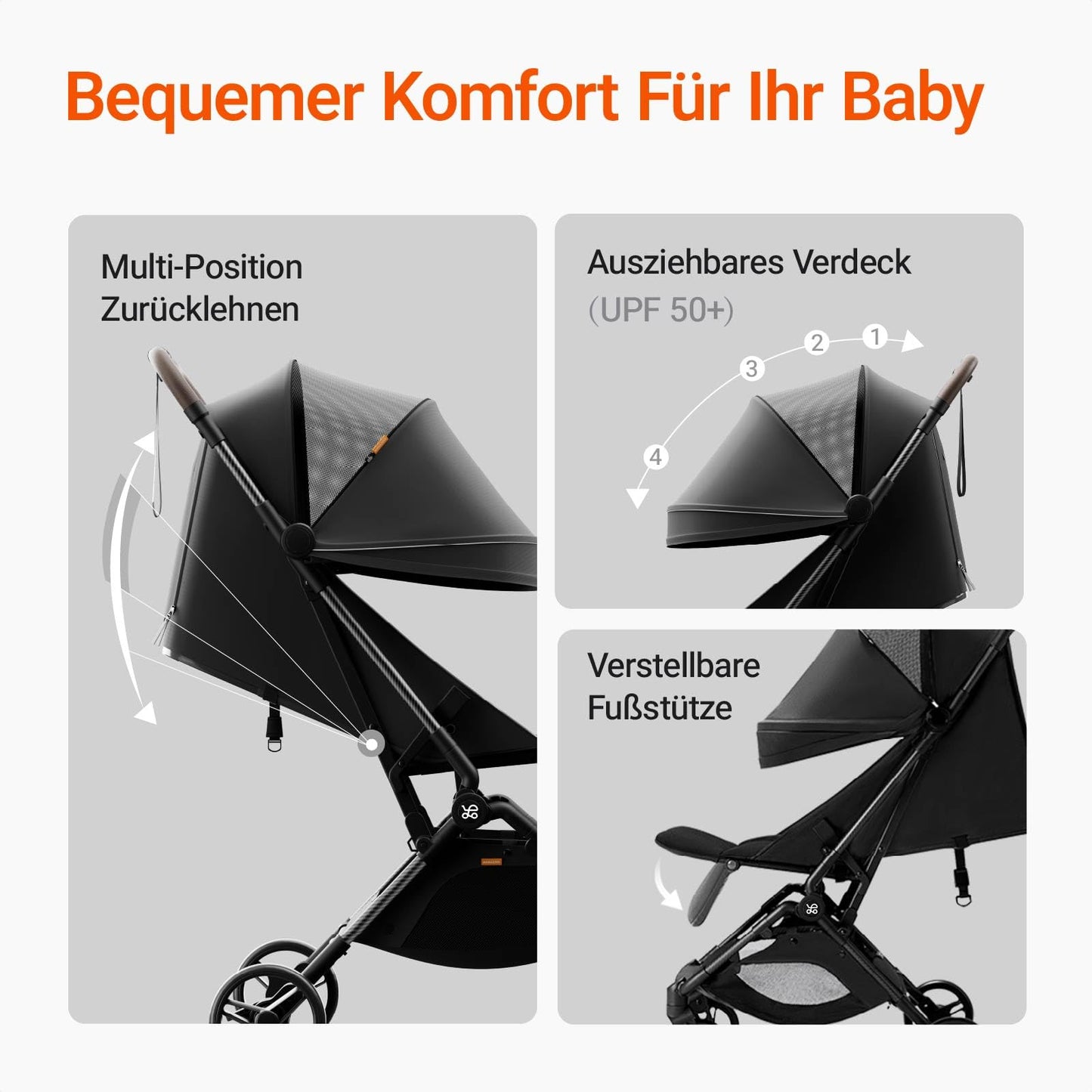 MAMAZING Baby Travel Buggy Pushchair for 6 - 4 Years up to 22 kg, Hand Luggage, Suitable for Small Folding Buggy Aeroplane with One-Handed Folding Design, Lightweight and Compact (5.26 kg) Made of