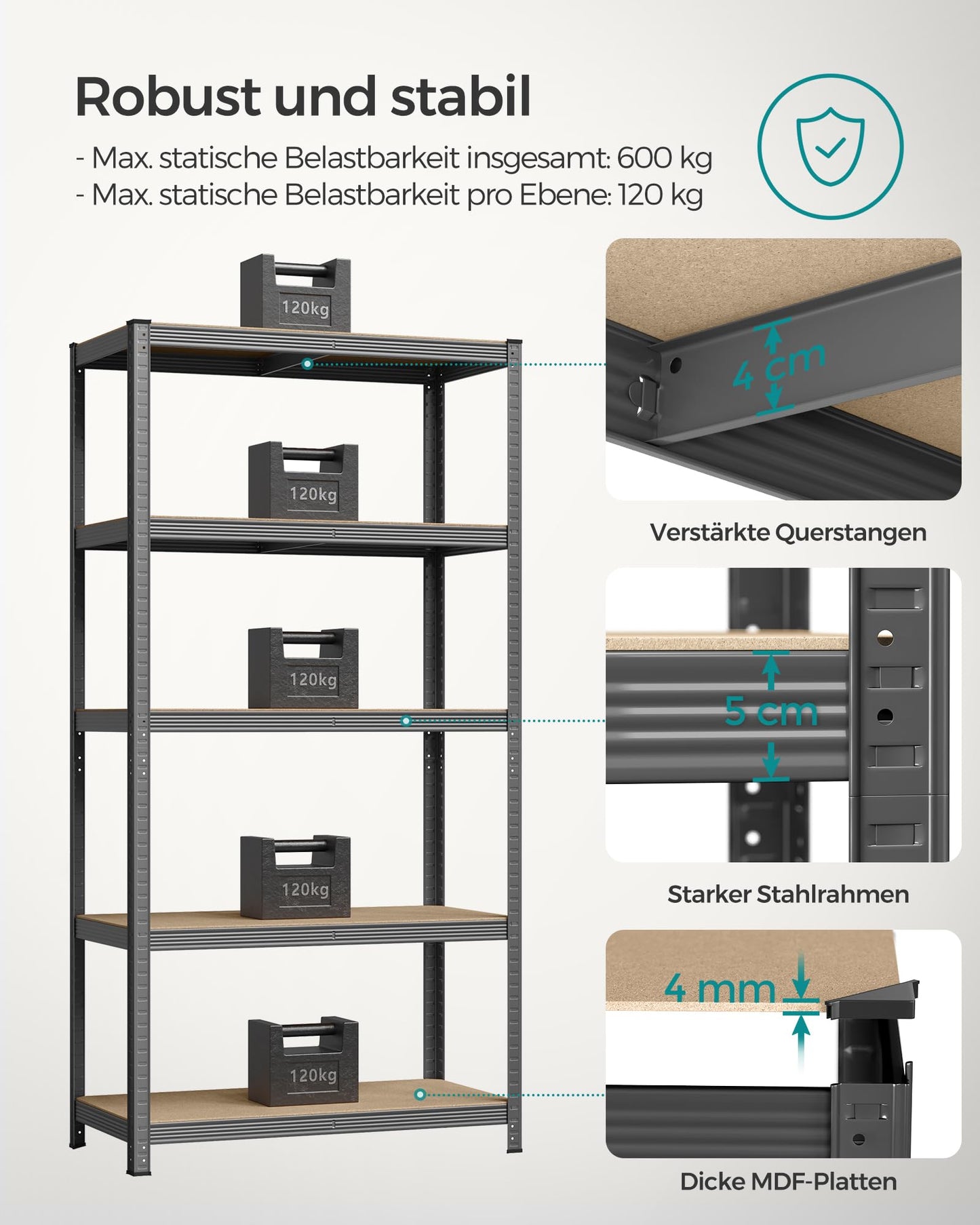 SONGMICS Storage Shelves, Heavy Duty Shelves, Set of 2, Basement Shelves, 180 x 90 x 40 cm, Maximum Load 875 kg, Shelves, Boltless Shelves, Reinforced Steel Frame, 5 Adjustable Shelves, Silver GLR040E02