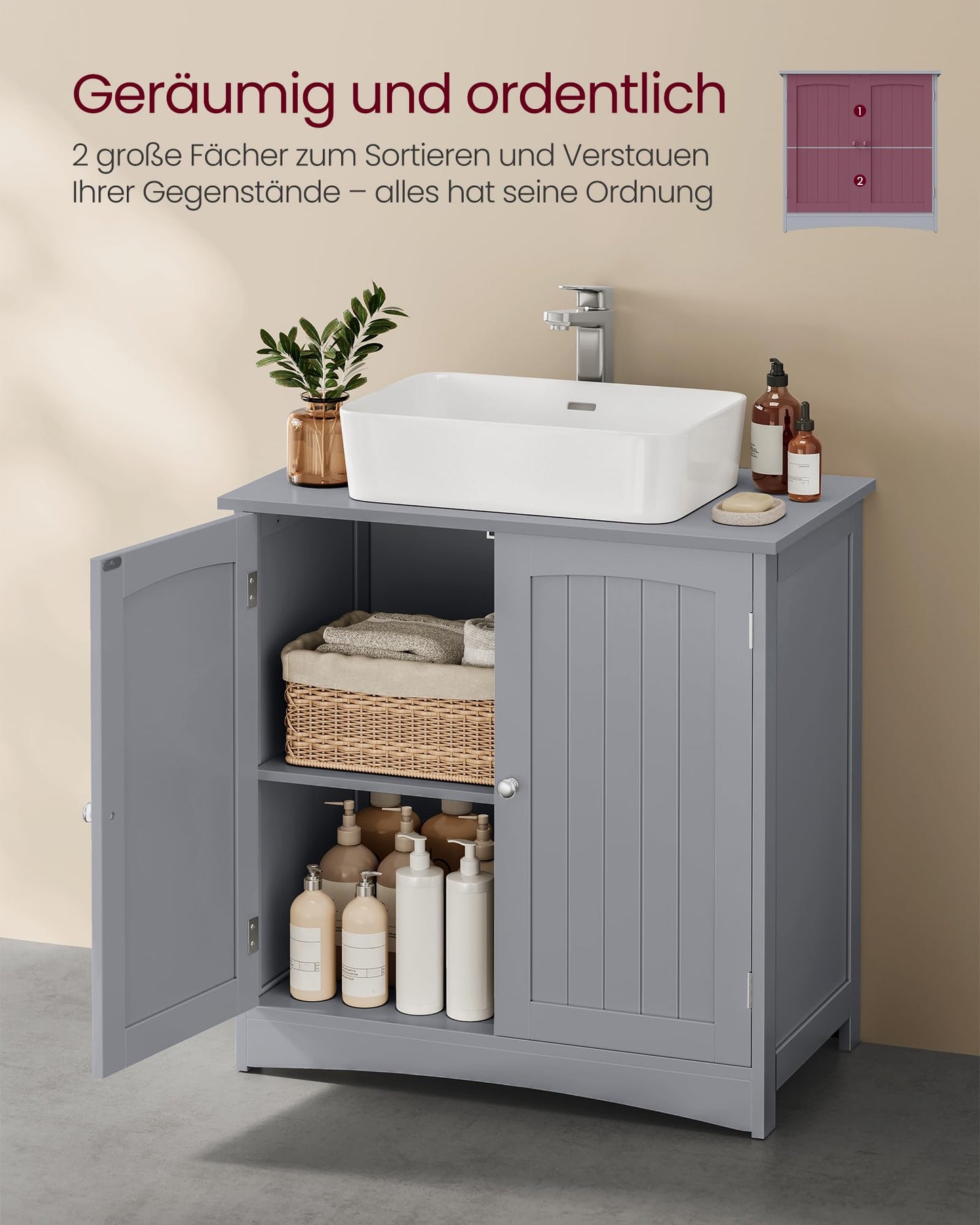 VASAGLE BBC410P31 Vanity Unit Extra Long 30 x 90 x 60 cm 2 Doors Bathroom Cabinet Open Compartments Height Adjustable Shelves White