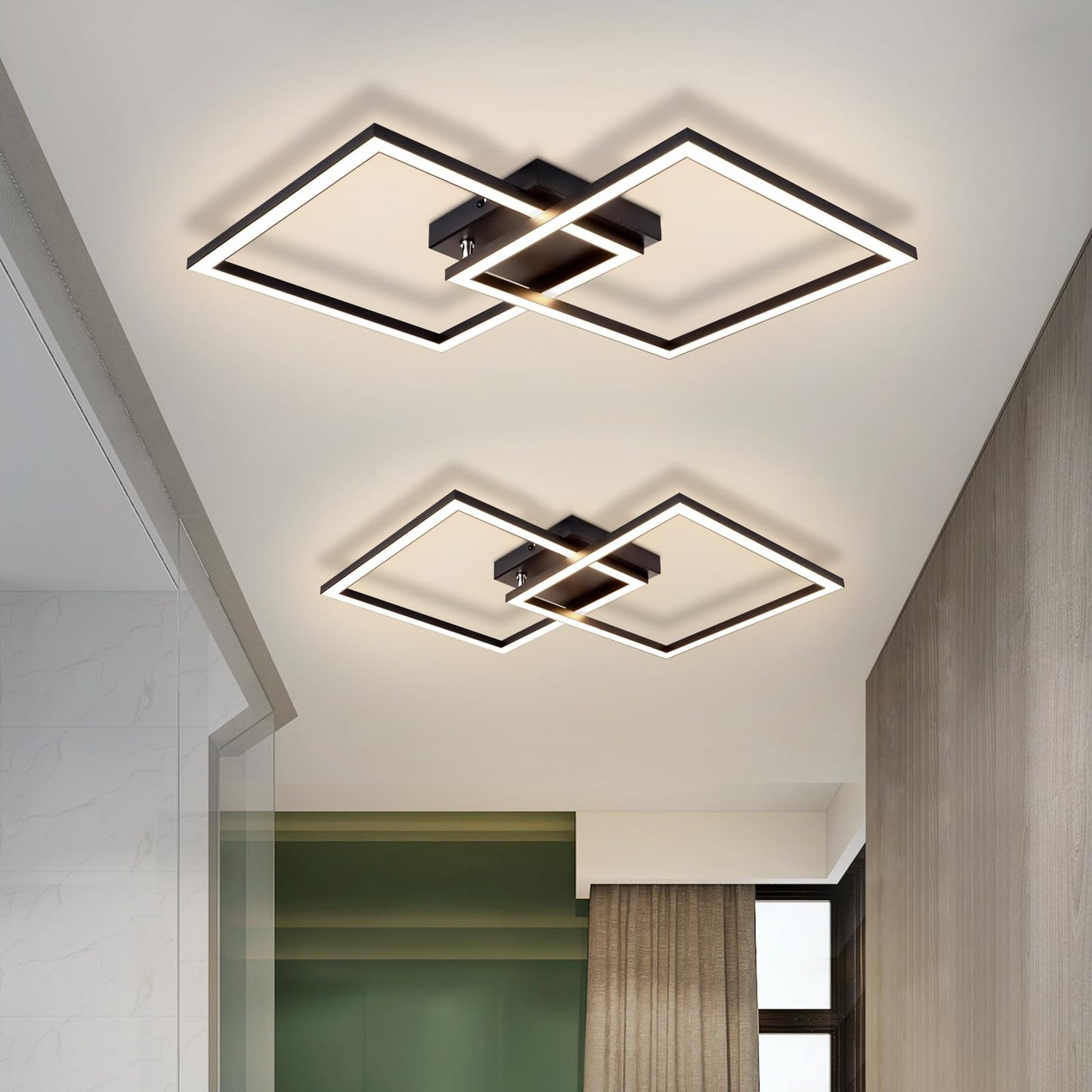 Homefire LED Ceiling Light, Kitchen, 24 W, Kitchen Lamp, Black, Living Room Lamp, Modern Design, Hallway Lamp, Warm White, Hallway, Bedroom Lamp, Square, for Living Room, Bedroom
