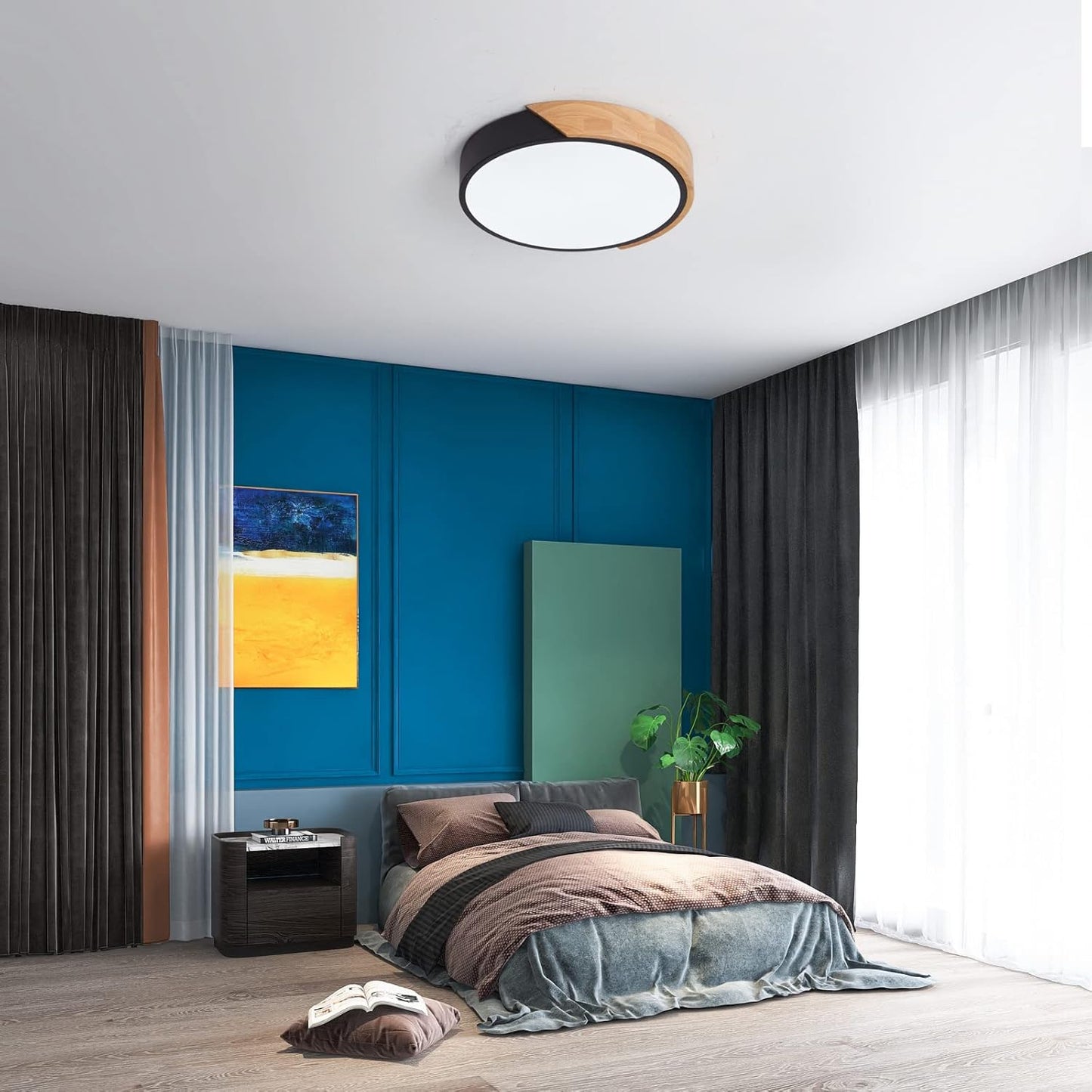 LED Wooden Ceiling Lights, Thin Flat Modern Flush-Mounted Light, Ceiling Lighting Lamps for Dining Room, Hallway, Living Room, Kitchen, Bedroom, 30 cm x 30 cm, 24 W, Warm White, 3000 K