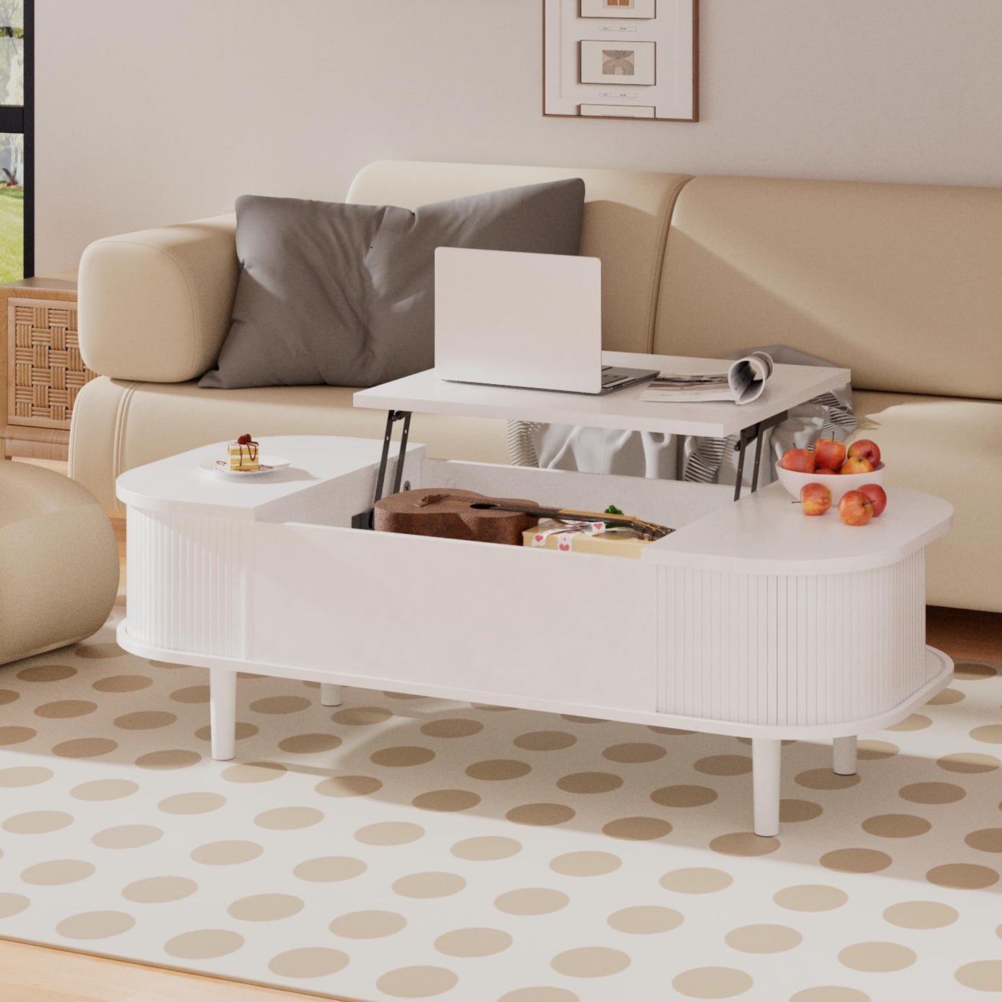 Coffee Table with Lifting Top - Modern Wooden Table with Unique Texture & Hidden Storage Space, Coffee Table for Living Room, Bedroom, Small Spaces, Home Office