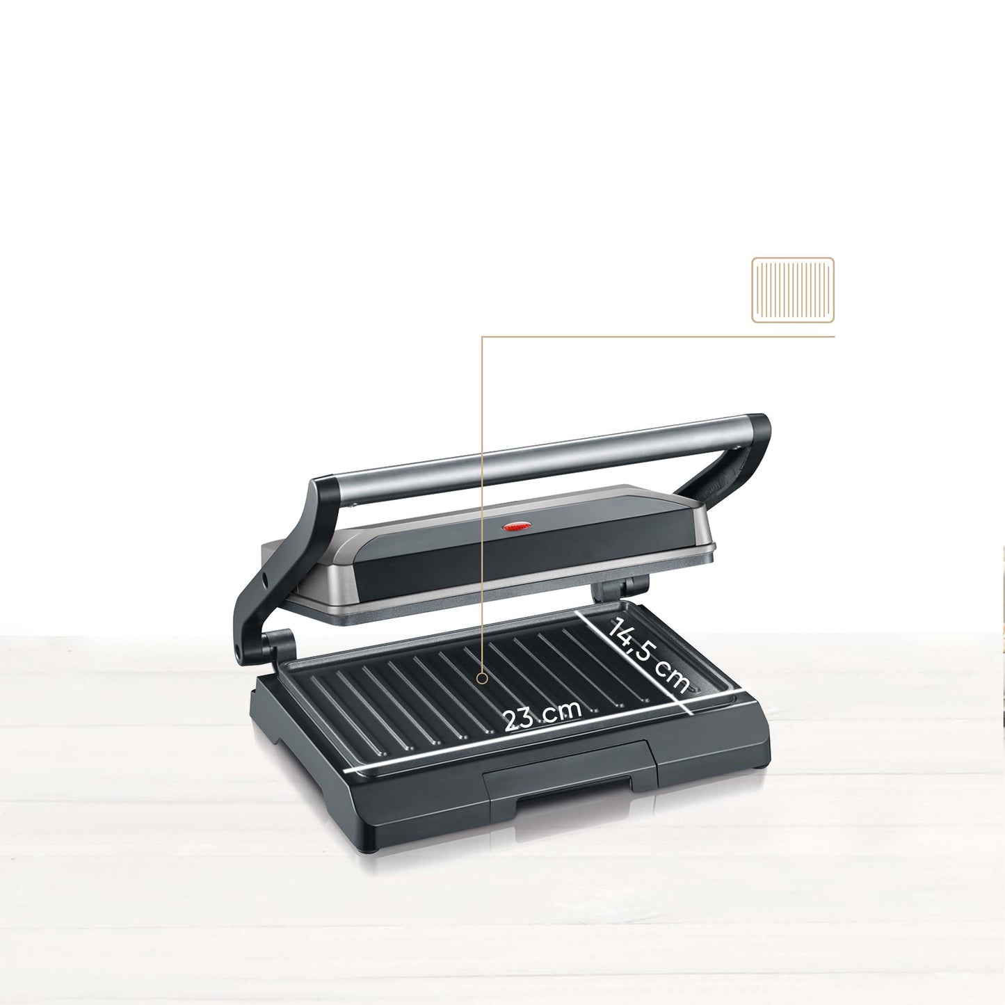 SEVERIN Kontaktgrill für Sandwiches, Steak und als Panini Grill, antihaftbeschichteter Sandwich Maker für fettfreies Grillen, 800 W, metallic grau/schwarz, KG 2394