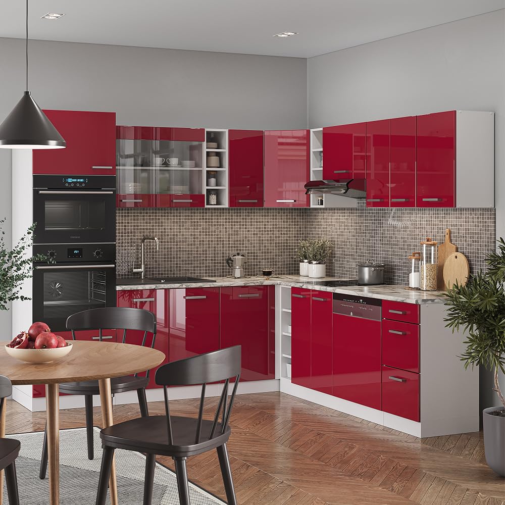 Vicco R-Line Fitted Kitchen Cabinets Country House Kitchen Furniture (White, Corner 247 x 237 cm)
